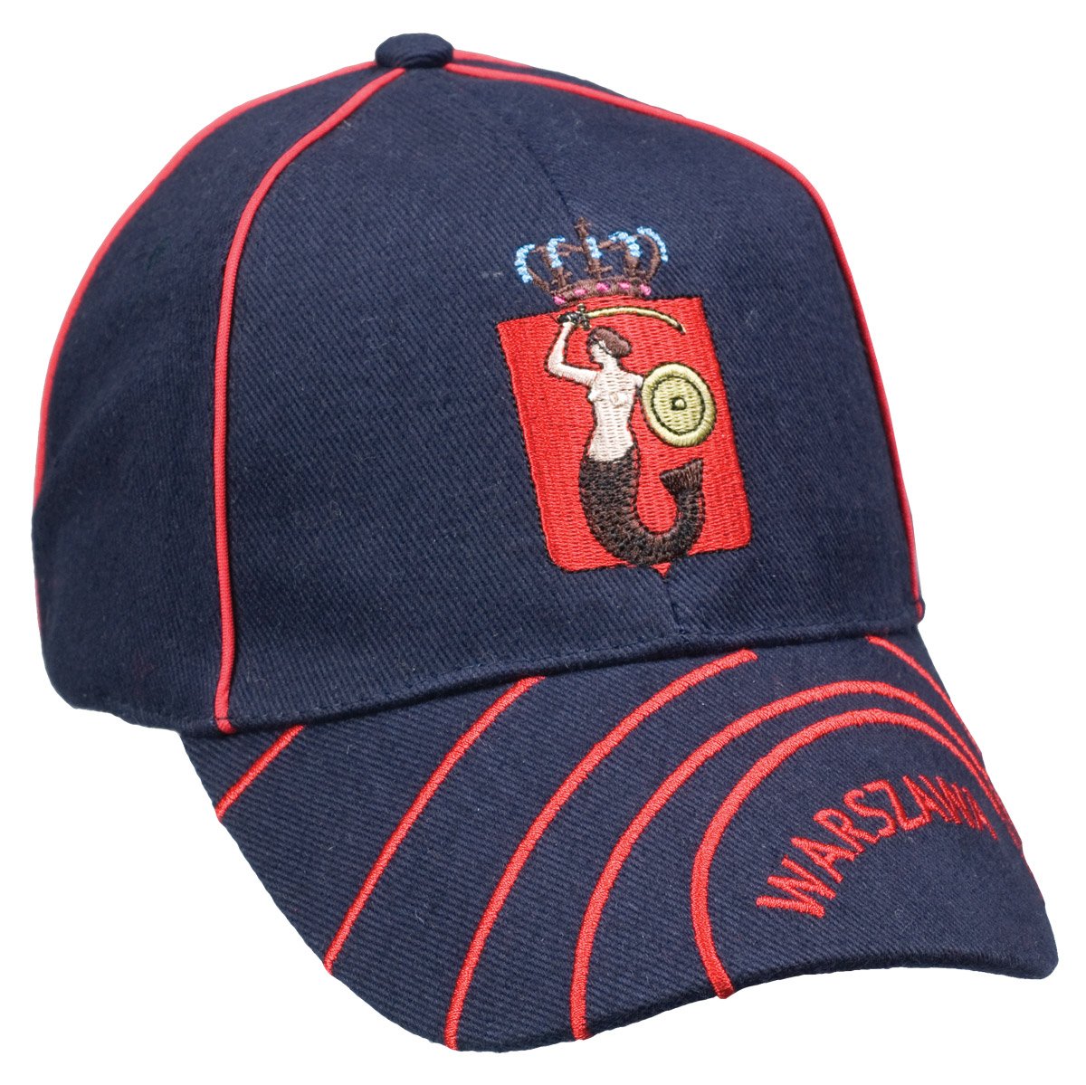 Polish ApparelPolart Baseball Navy Blue Cap Warszawa with Mermaid City Arms 3D Embroidered Trucker Women Men La Adjustable Hat, Navy Blue, One size