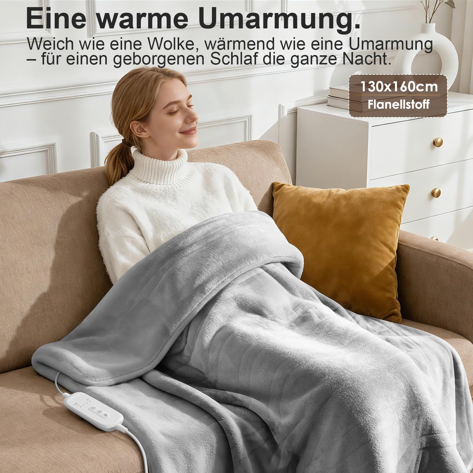 Heizkissen Heizdecke mit Abschaltautomatik 9 Temperaturstufen 6 Timer Maschinenwaschbar Überhitzungsschutz Flanellstoff 130x160cm