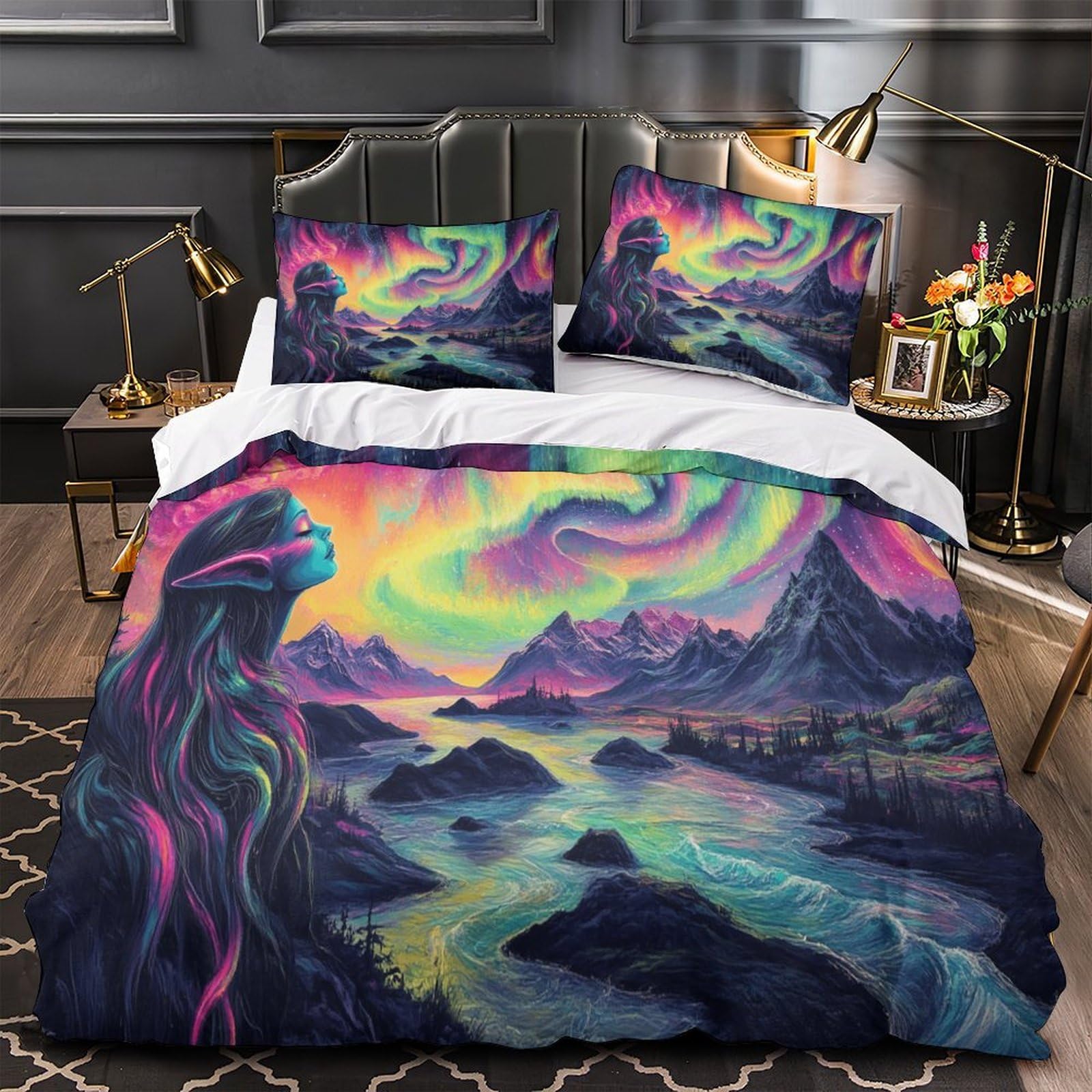 Drap de couette aurores boréales pour décorer une chambre adulte