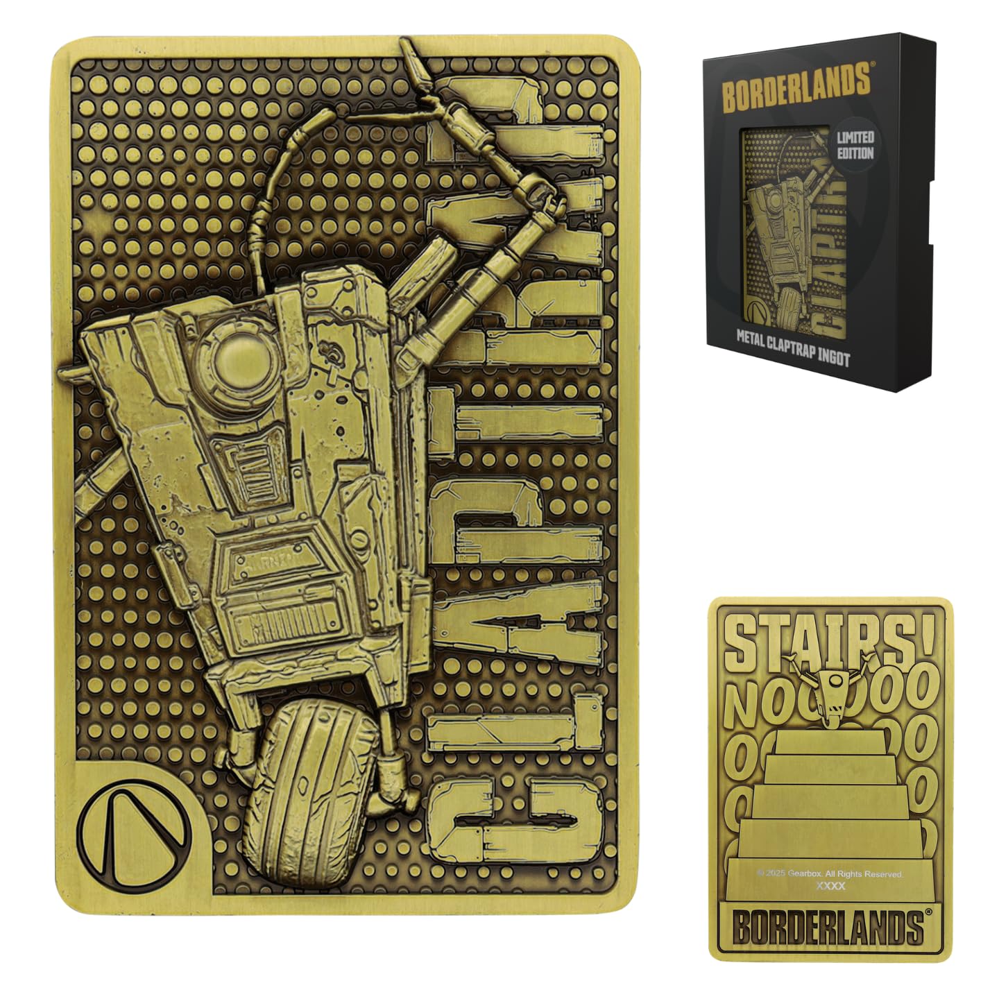 Fanattik Gold Borderlands Claptrap Limited Edition Metal Ingot – Antique Brass Coloured Numbered Collectible (5000 Worldwide)