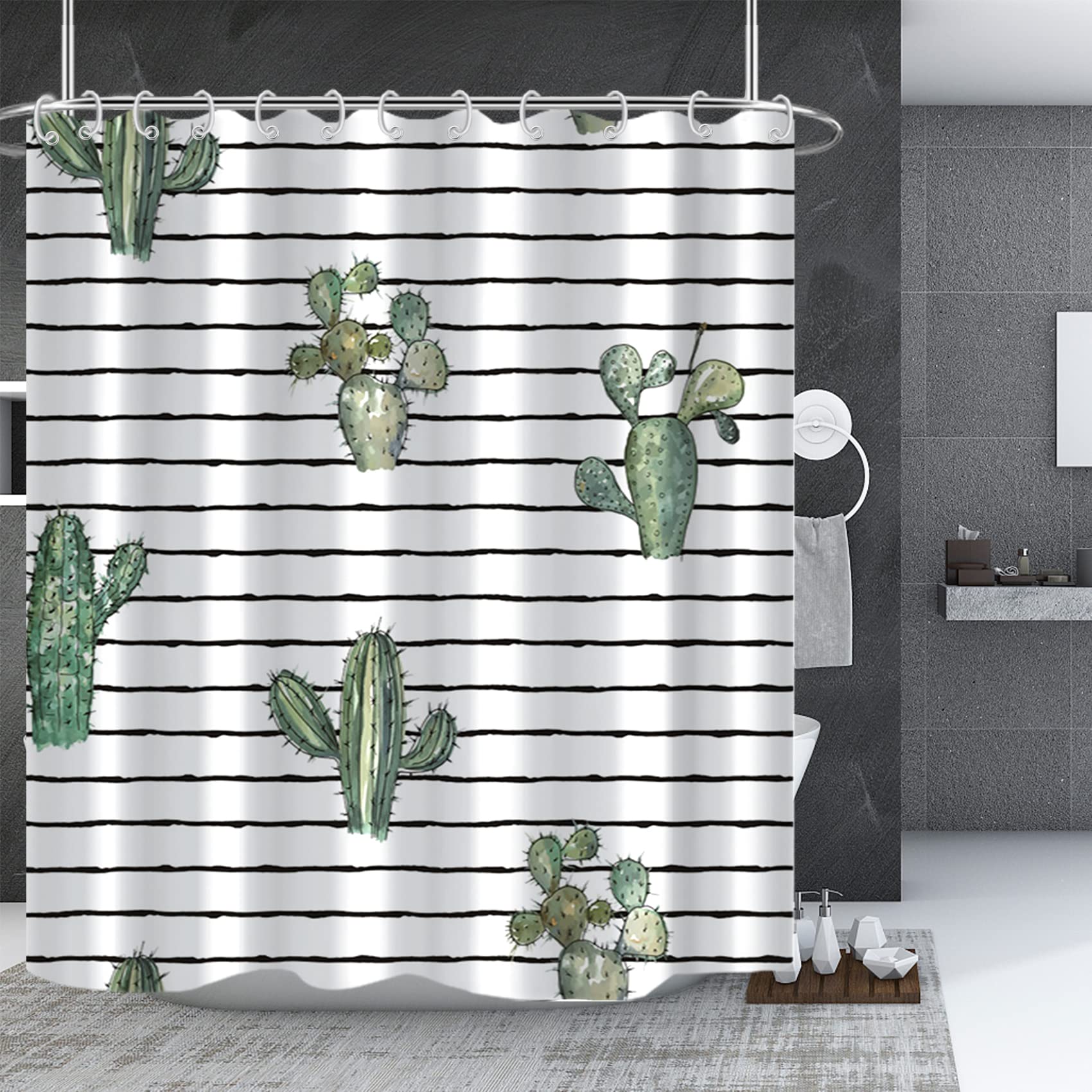 Rideau De Douche Bambou Feuilles Vertes - 180x180 Cm - Imperméable, Polyester - Avec Crochets