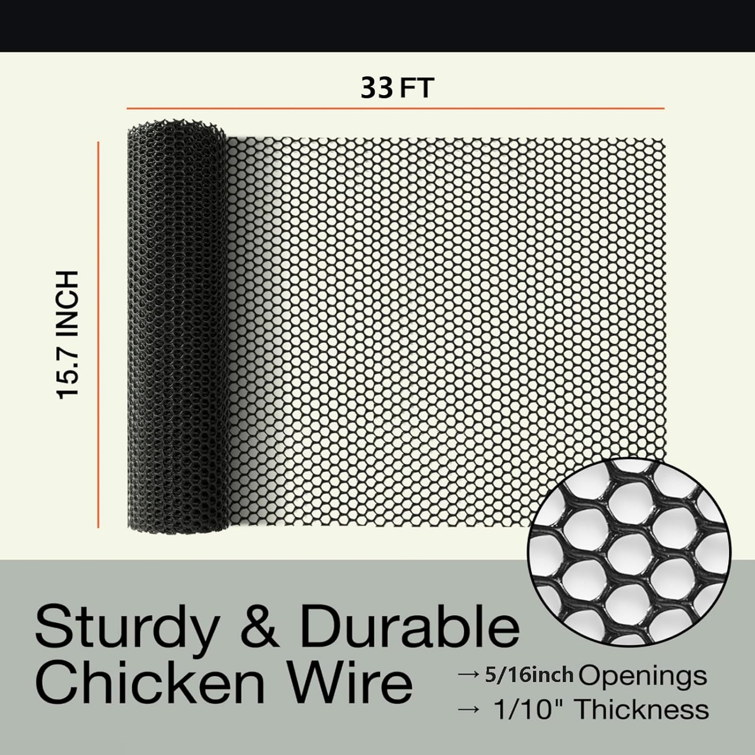 Black Plastic Wire Mesh Fence 15.7IN x 33FT - Commercial Grade Hexagonal Netting, Heavy Duty Snake & Rodent Barrier for Farms, Poultry Yards, Dog Runs | Durable Outdoor Security Fencing Black 15.7IN*33FT