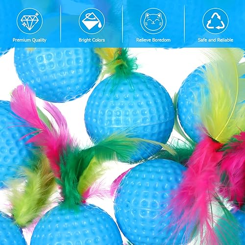 Miniatura 9 de Pelota de plumas para gatos, pelotas de golf interactivas, surtido de juguetes chirriantes para perseguir a gatitos, paquete de 24 (color aleatorio)
