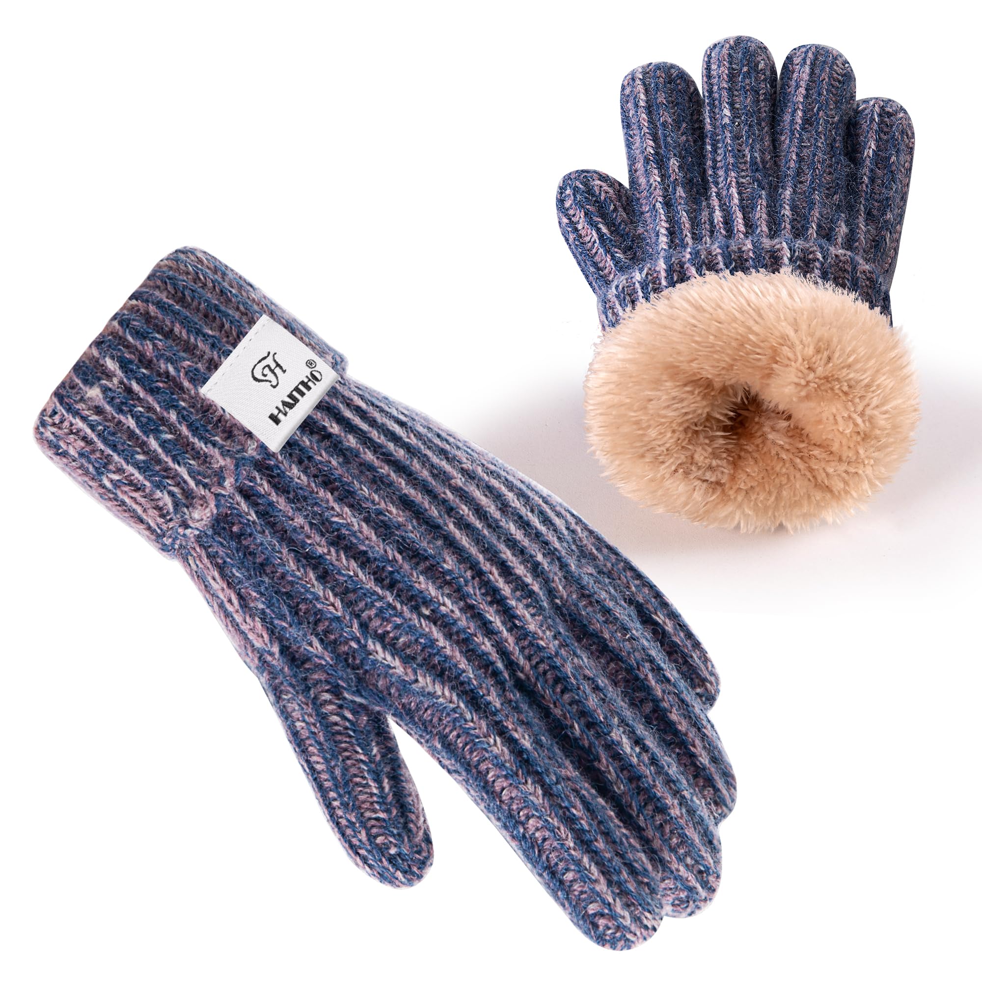 HAITHO Kids Gloves Winter for Girls Boys Cold Weather, Toddler Cute Knit Gloves Warm with Thick Thermal Fleece Lined