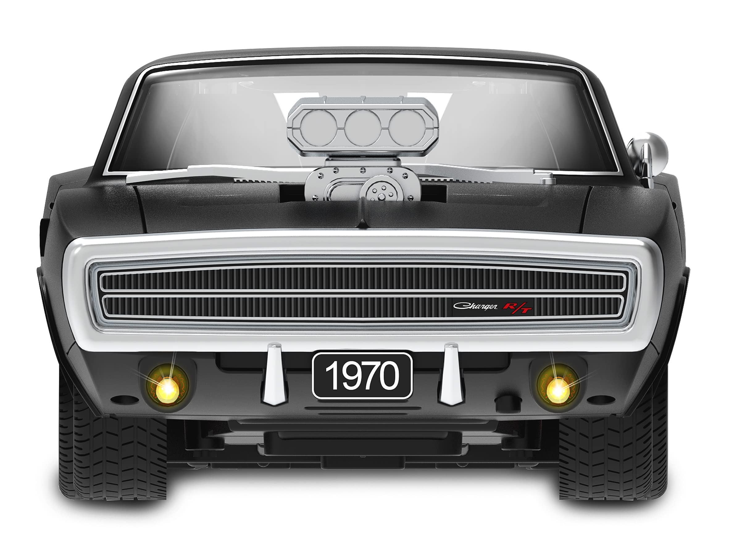 Jamara- Dodge Charger R/T 1970 1:16 Ręczna Drzwi 2,4 GHz-Oficjalnie licencjonowane wnętrze-Szczegółowe malowanie wierne oryginalnemu - zdalnie sterowany samochód RC, 402117, Czarny