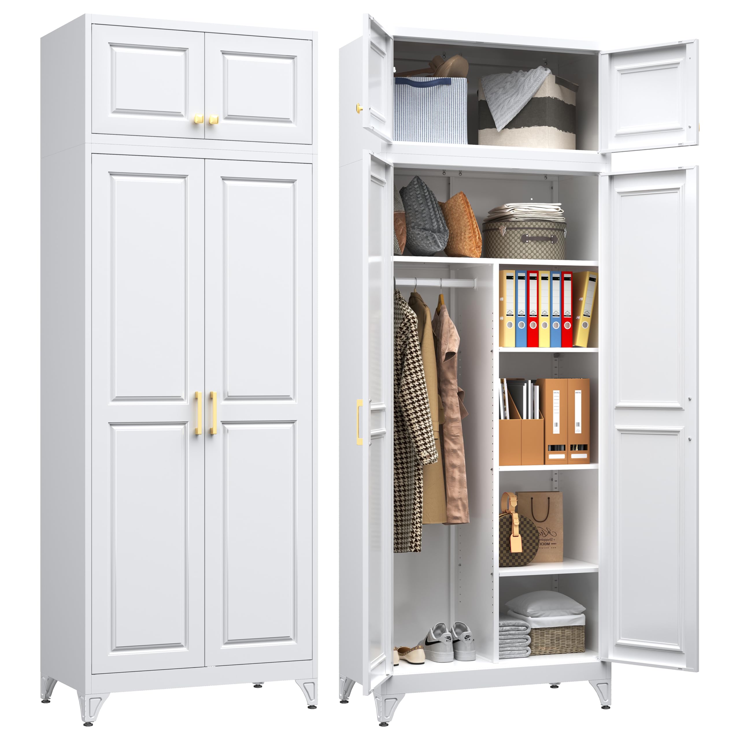 SteeLoong Armoire Wardrobe Closet,Metal Wardrobe Cabinet with Hanging Rod
