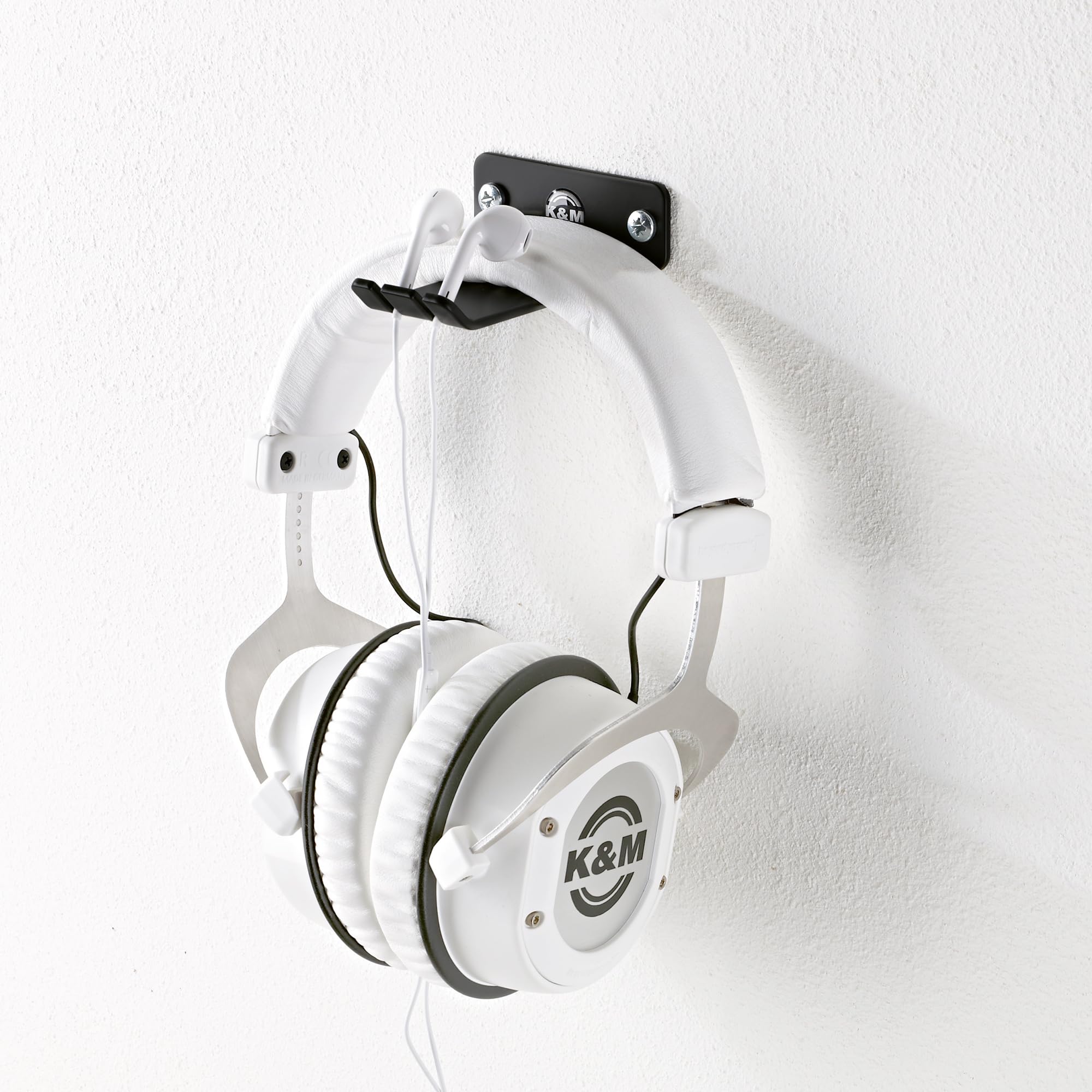 K&M 16311 Support mural pour casque d'écoute noir en tôle d'acier - pour casque d'écoute supra-auriculaire - pour un rangement ordonné