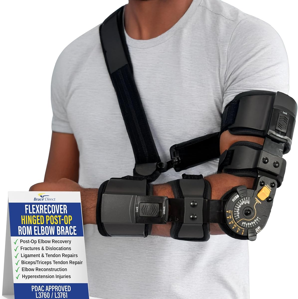 FlexRecover Hinged ROM Elbow Brace, Post Op Immobilizer L3761 | Full arm brace, flexion & extension control that eases tennis elbow, golfer's elbow & fracture repair. Right arm, men & women