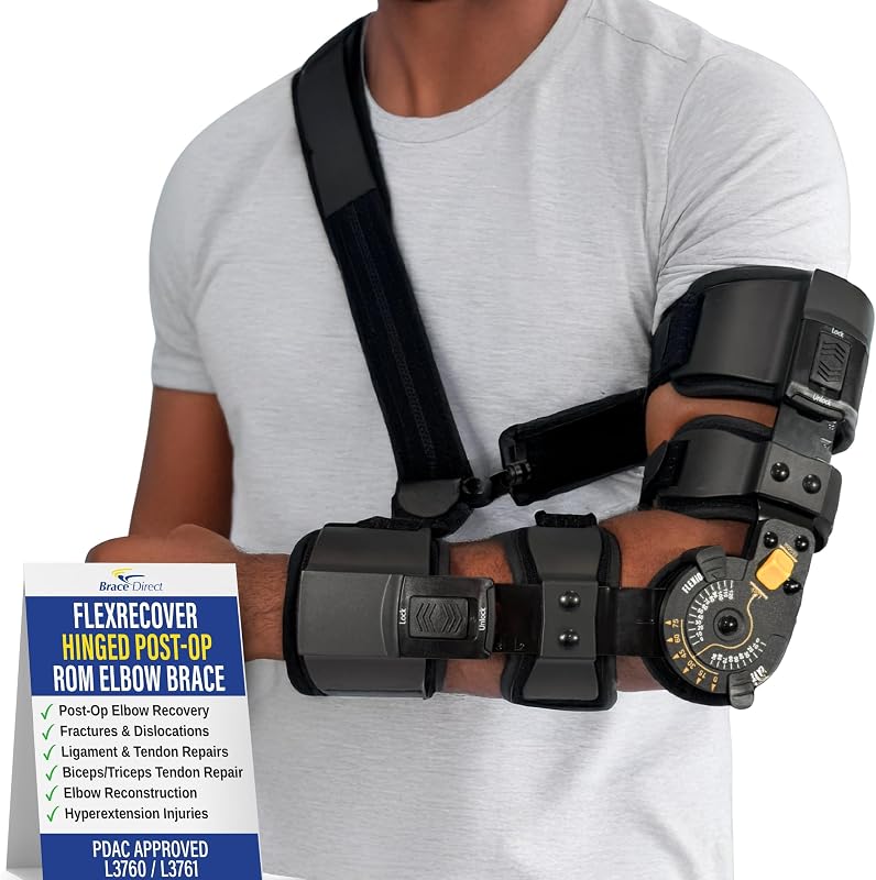 FlexRecover Hinged ROM Elbow Brace, Post Op Immobilizer L3761 | Full arm brace, flexion & extension control that eases tennis elbow, golfer's elbow & fracture repair. Right arm, men & women