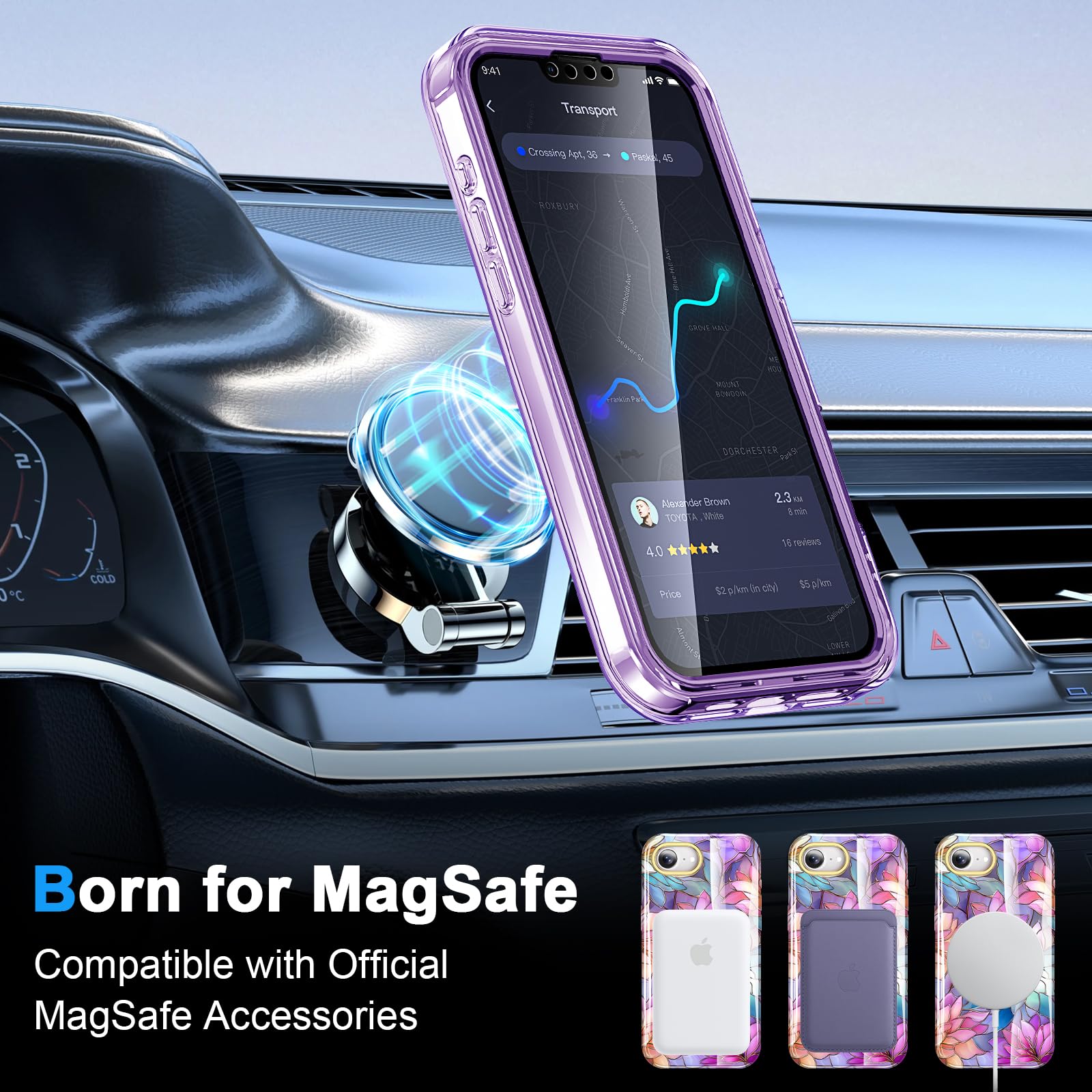 Custodia per iPhone 17e/16e con pellicola proteggi schermo-Lotus | Graziosa custodia con supporto magnetico invisibile [compatibile con MagSafe] Custodia militare integrale antiurto per donne