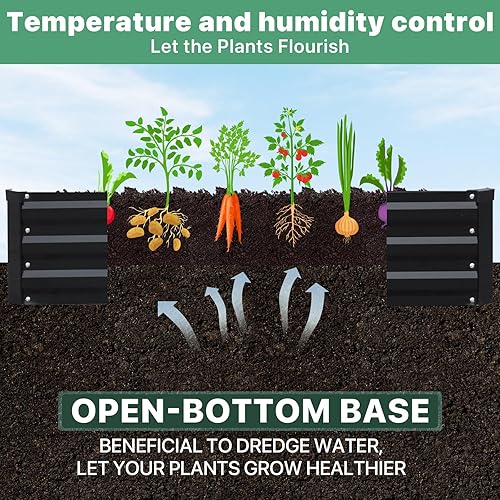 Miniatura 4 de Cama de jardín elevada de metal galvanizado de 12 x 4 x 1 pies, caja de metal para exteriores, para verduras, flores, verde y hierbas de raíces