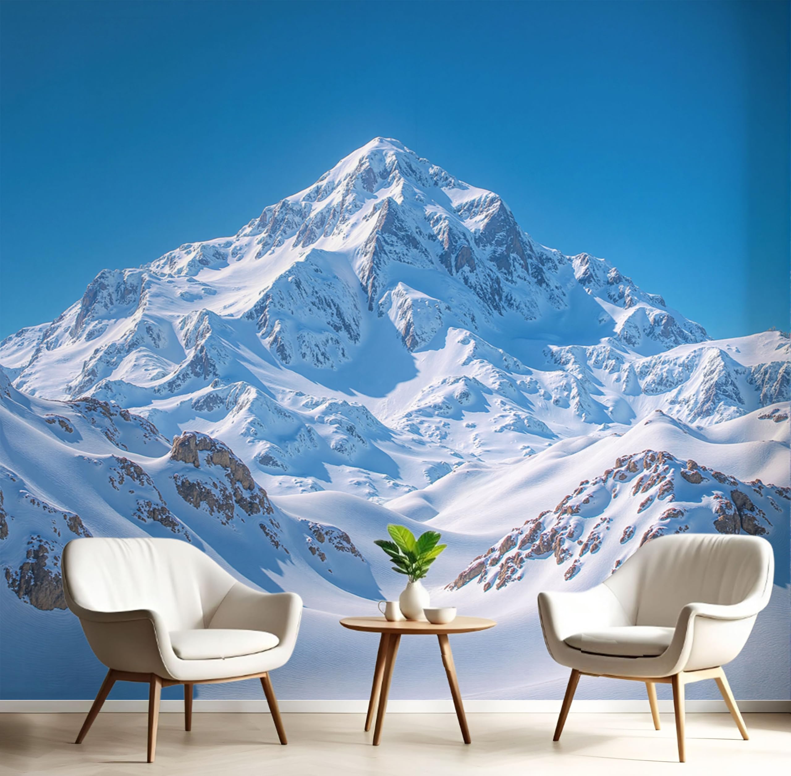 Papier Peint Panoramique Montagnes Poster Geant Mural 3D Paysage D'Hiver Bleu Blanc Pour Salon 350X256