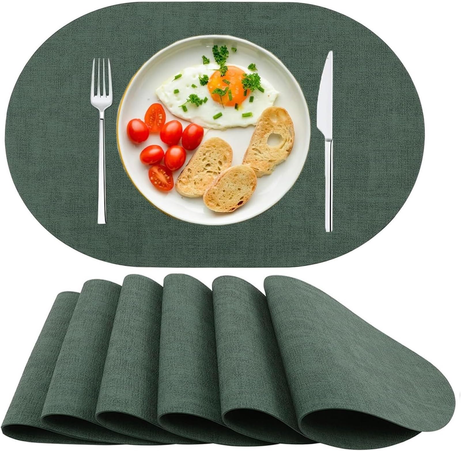 Placemats Set Of 6, Faux Leather Heat Resistant Wipeable Washable Place Mats, Non-Slip Table For Dining Kitchen(GREEN)