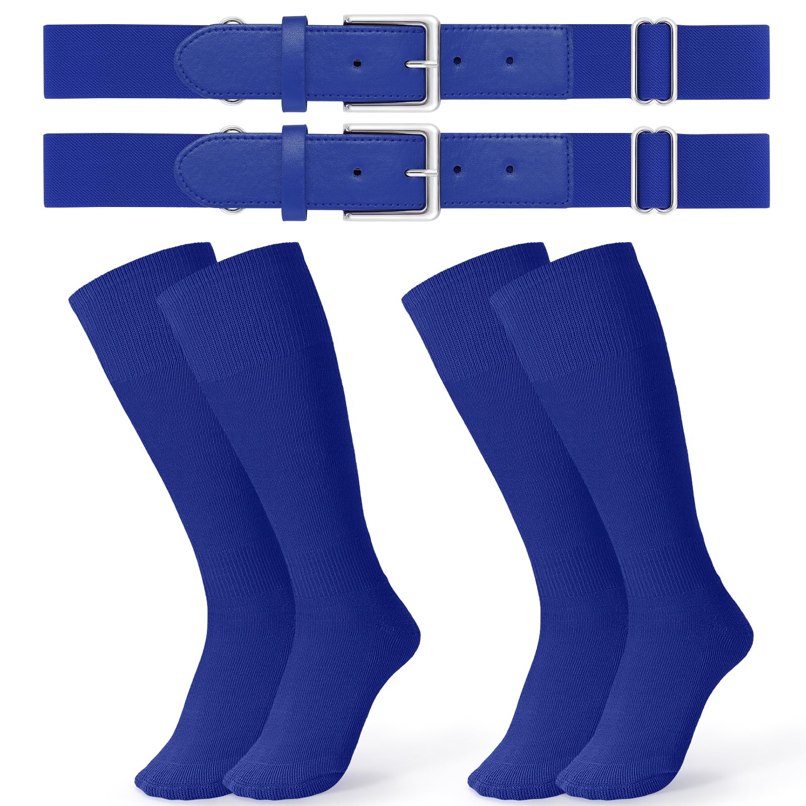JASGOOD 2 Pack Baseball Socks and Belt Combo Set Softball Socks and Belts Elastic Waist Belt for Youth and Adult Boys