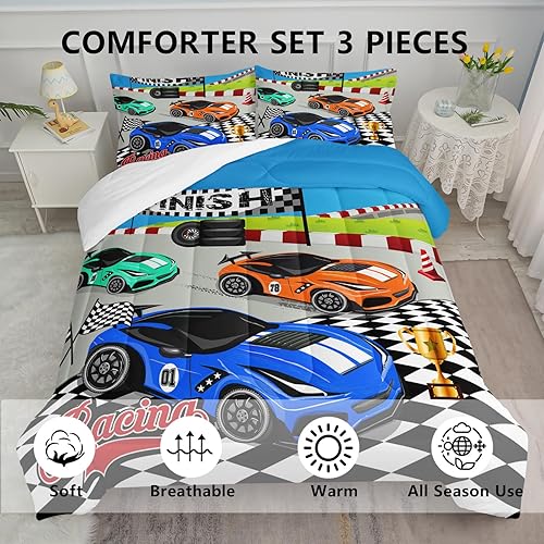 Vista 373 de Axolotl Kid Comforter Set Twin Size,Racing Car Bedding Set for Boys Girls Teen Kids Children Racing Gifts,Race Cars Quilt Bed Set with 1 Comforter 2