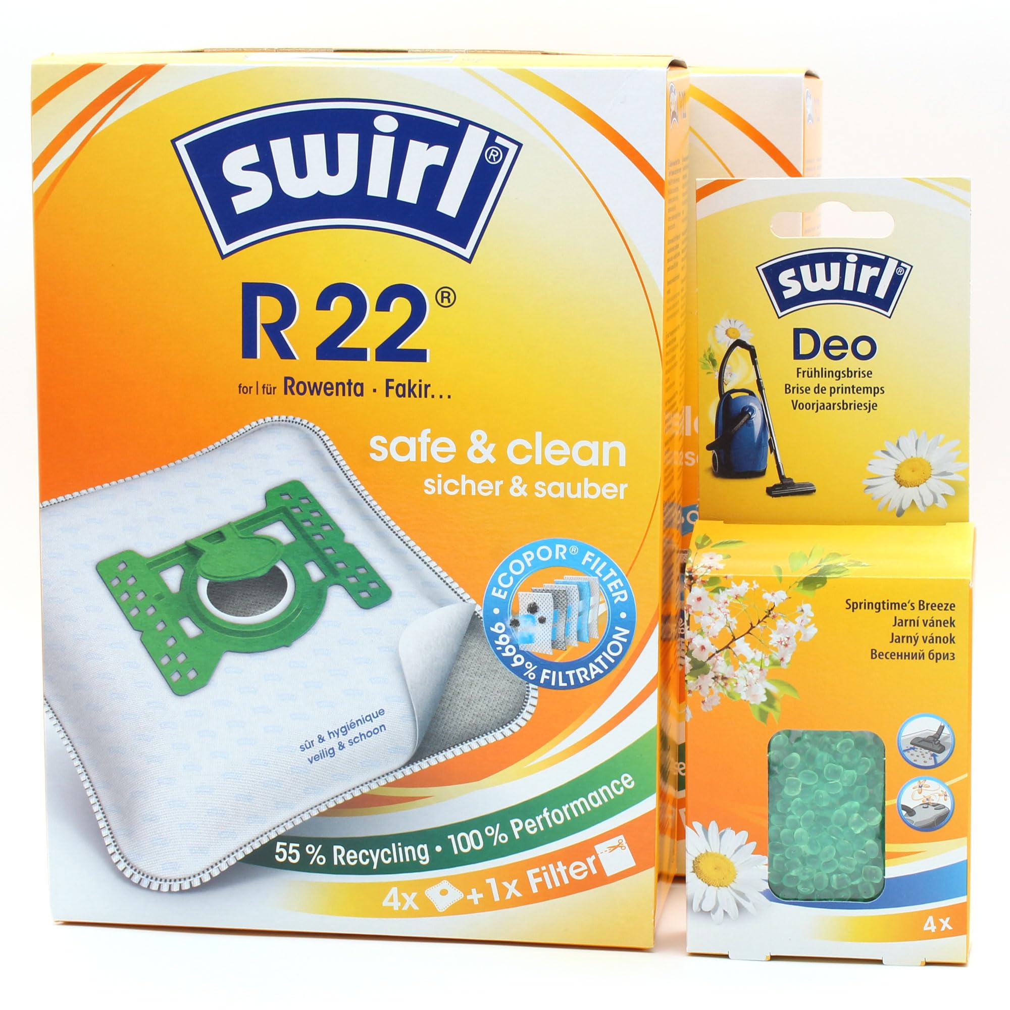 PakTrade 8 Sacs D'aspirateur + Billes Déodorantes Compatible avec Rowenta Allergo, Ambia Serie (End 08/01) | Compatible avec Swirl R22 - R 22 | 8 Sacs, Désodorisant, Accessoires, Pièces Détachées