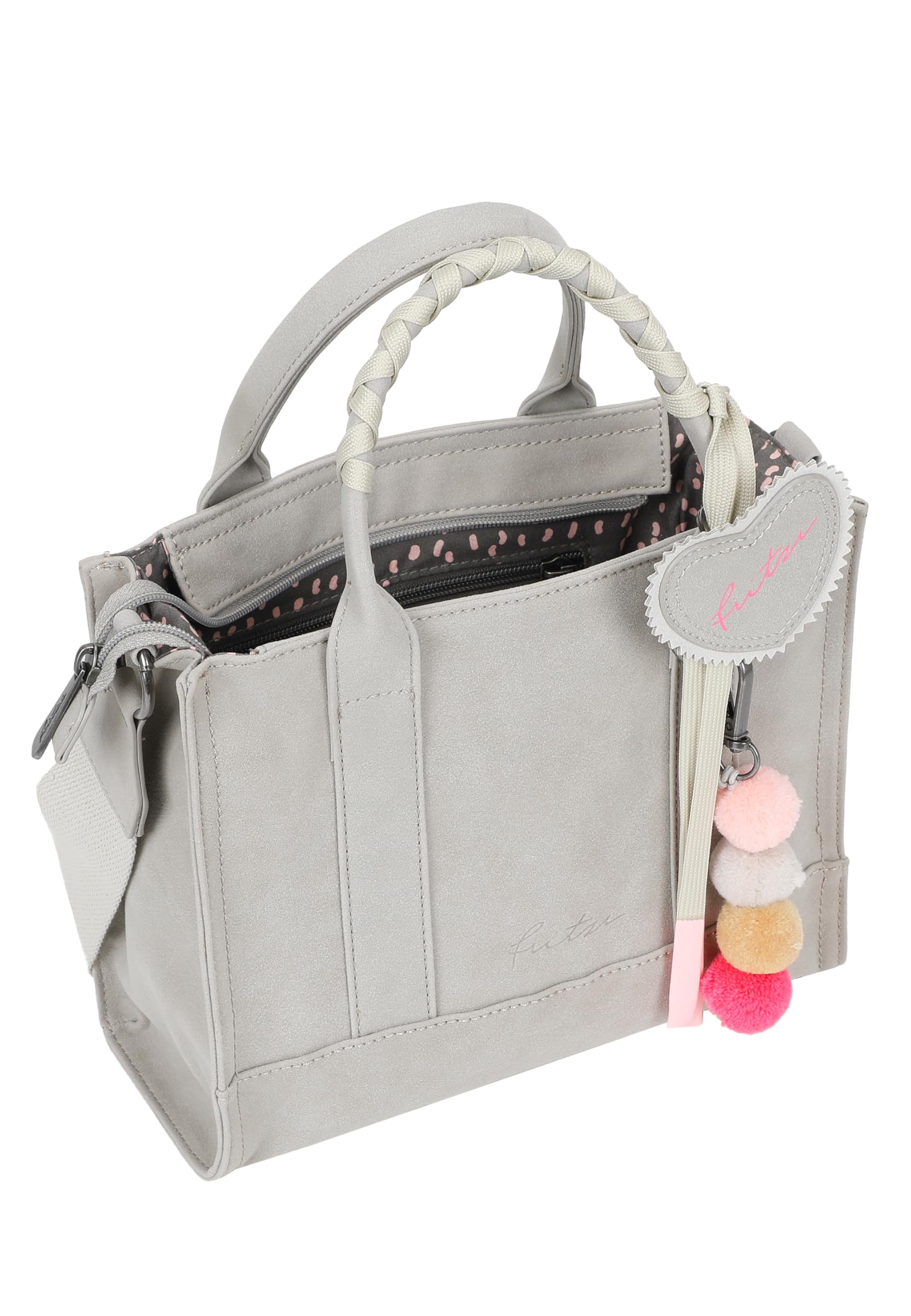 Fritzi Square Limited Wiesn Damen Umhängetasche Crossbody Tasche Lederimitat Reißverschluss Schultergurt Freizeittasche Alltag Reisen Freizeit 21,5 x 25 x 10 cm – Beige, Braun