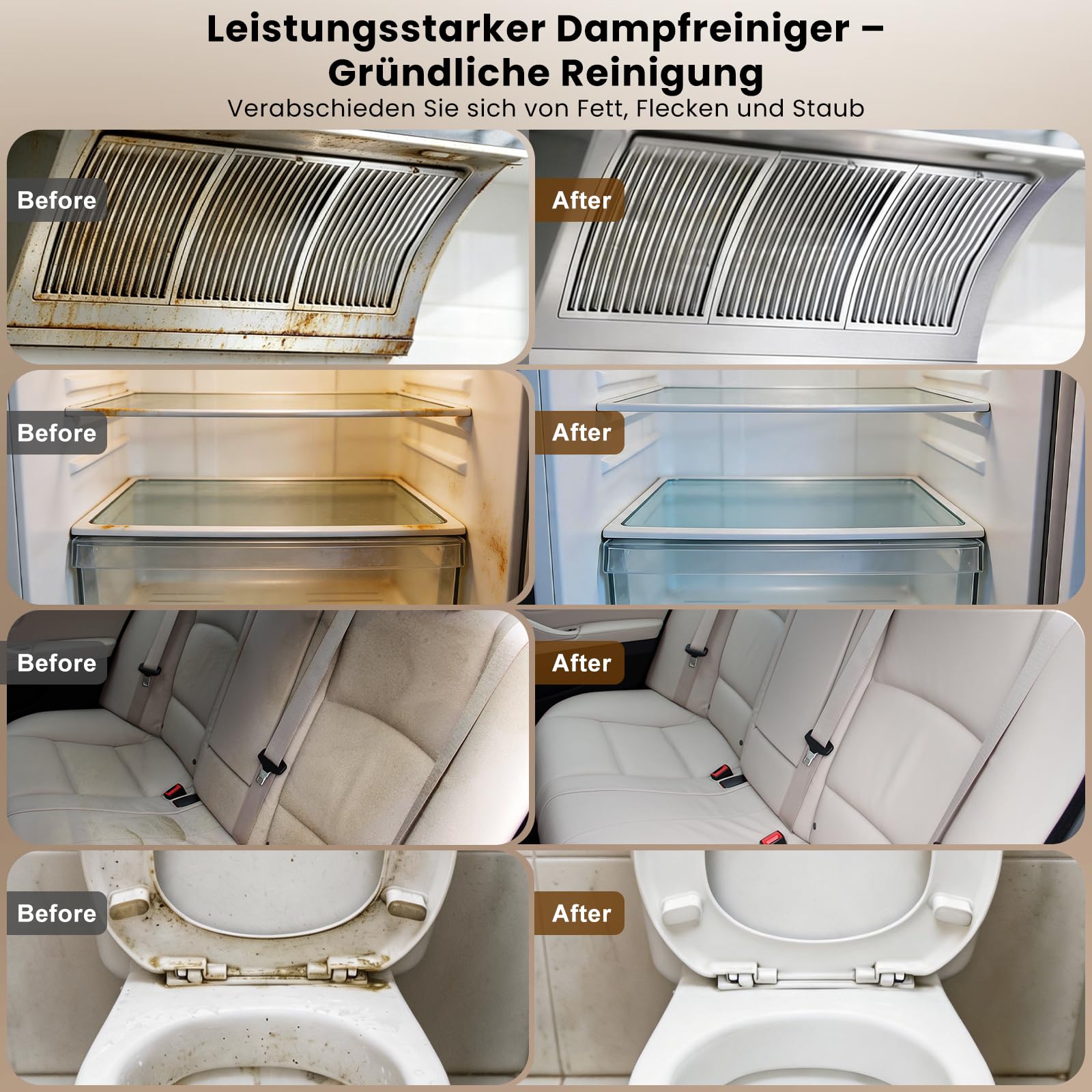 14 en 1 Nettoyeur Vapeur, 3 Niveaux Poignée Réglable, Affichage Température, 15s en Chauffe,1,8L Réservoir, pour Cuisine, Salle de Bain, Voiture et Meubles (Noir et Or)