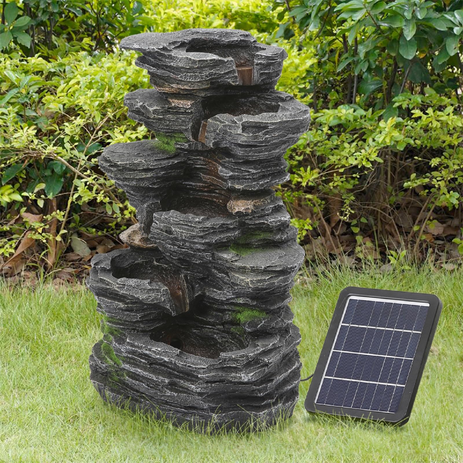 BTGGG Solar Brunnen für Draussen,Natürlicher kaskadierender Felsen Solar Springbrunnen für Außen mit LED-Beleuchtung,Groß Gartenbrunnen Solar Wasserspiel für Garten Terrasse und Balkon