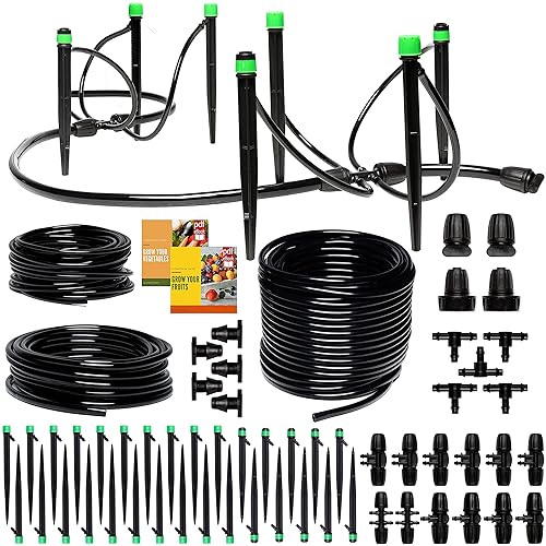 CARPATHEN Kit de riego por goteo, sistema de riego de jardín ajustable de alta calidad + tubo de riego por goteo de 100 pies 5/16 - Línea principal