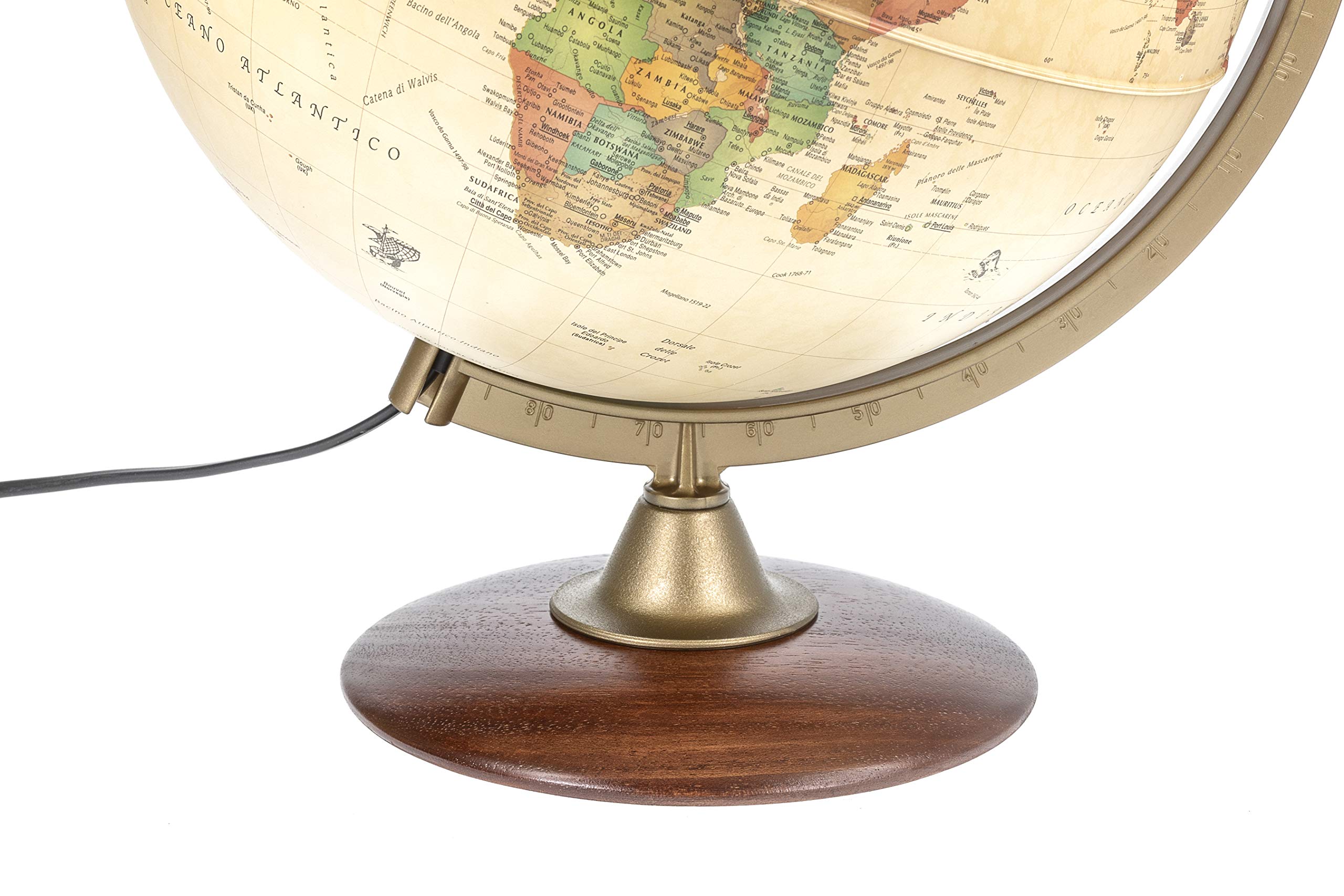 Globo Luminoso, mappamondo, 30cm Base in Legno, cartografia Stile Antico - Italiano