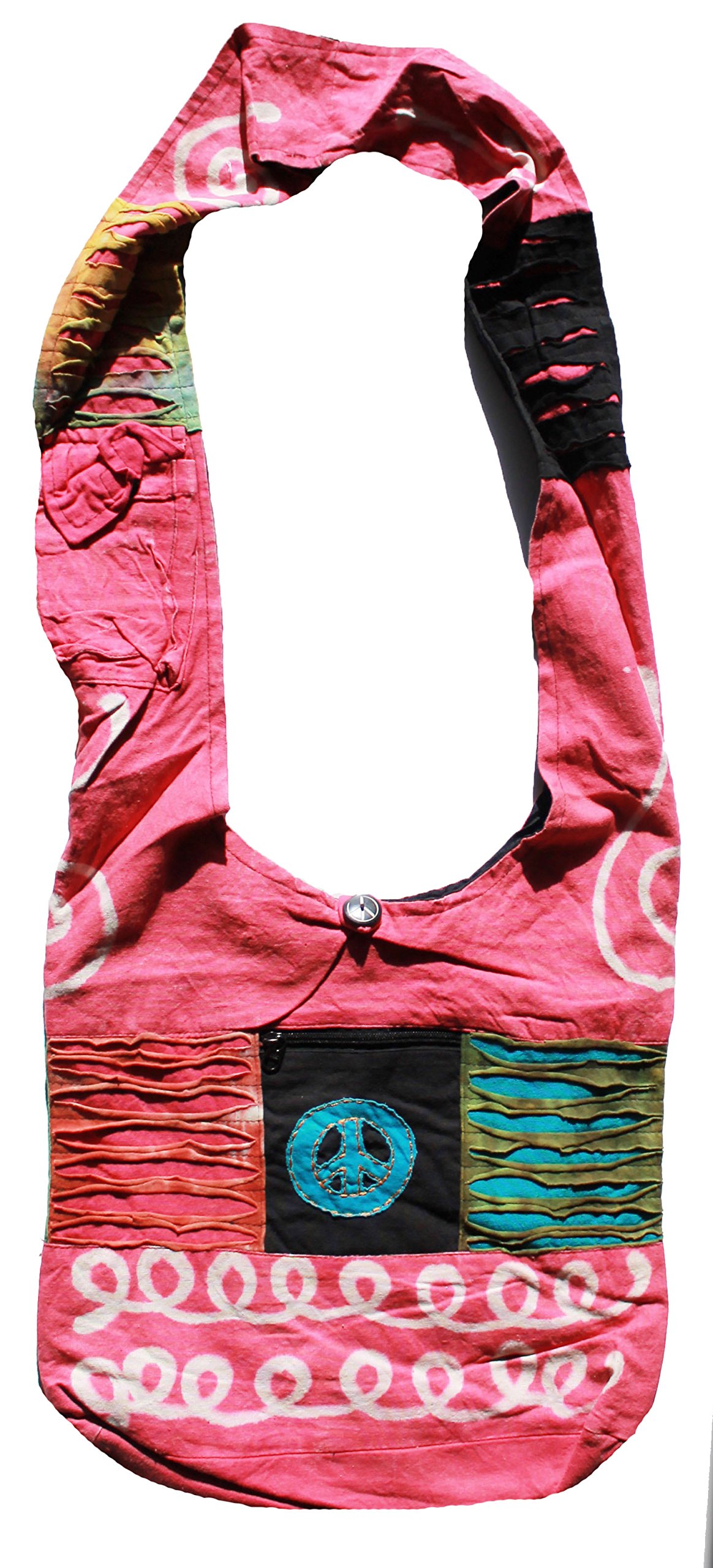 Cross Body Peace sign ripped razor cut Shoulder Bag Purse Hippie Hobo Cotton Bohemian Colorful Handmade Nepal