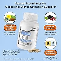 Vista 4 de Youth & Tonic Water Weight Away – Herbal Diuretics for Water Retention & Bloating Support – with Potassium & Vitamin B6 for Fluid Balance – 30 Pills