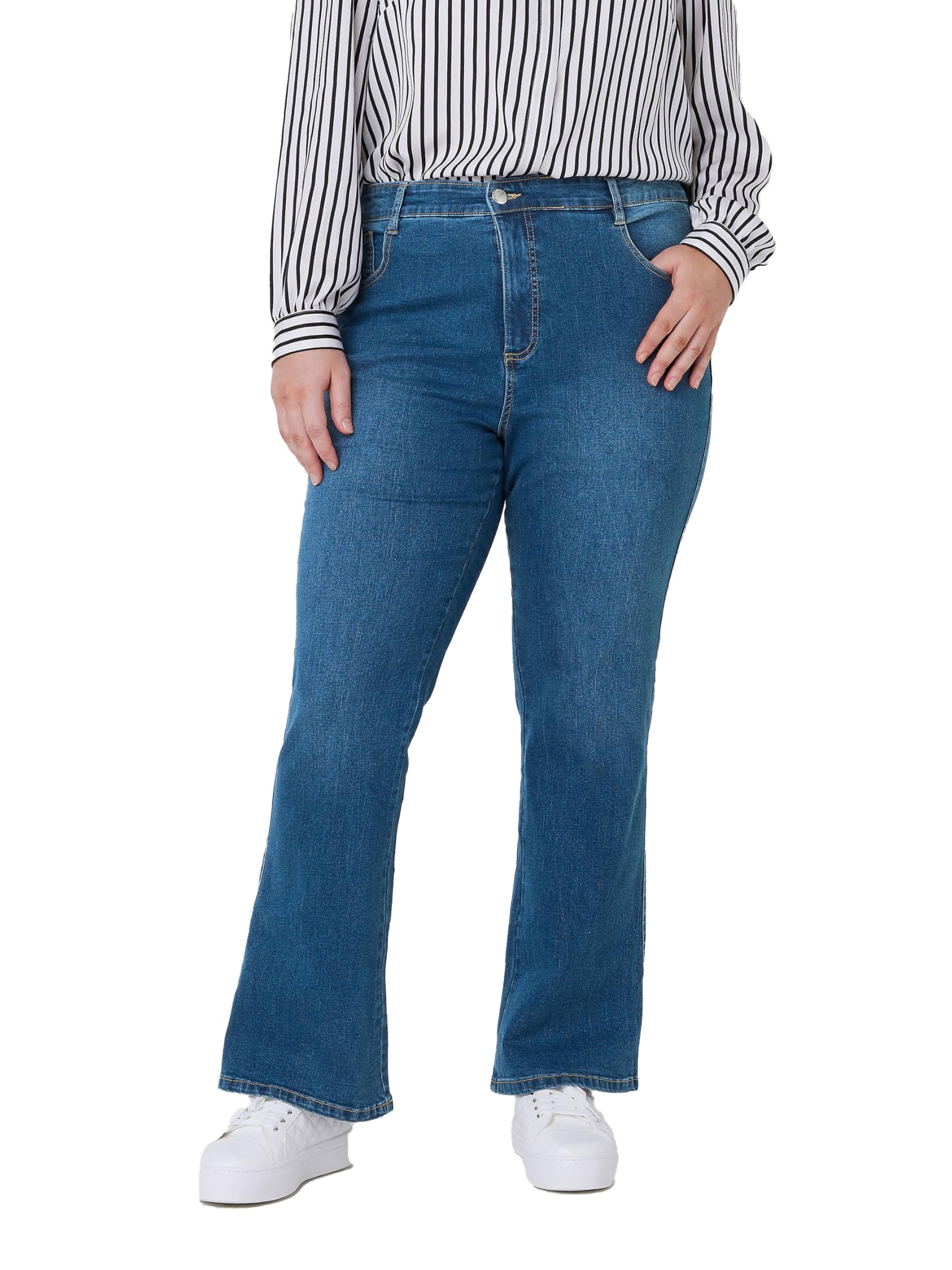 Evans Women's Mid Navy Curve Fit Blue Mid Wash Bootcut Jeans - Plus Size Curve