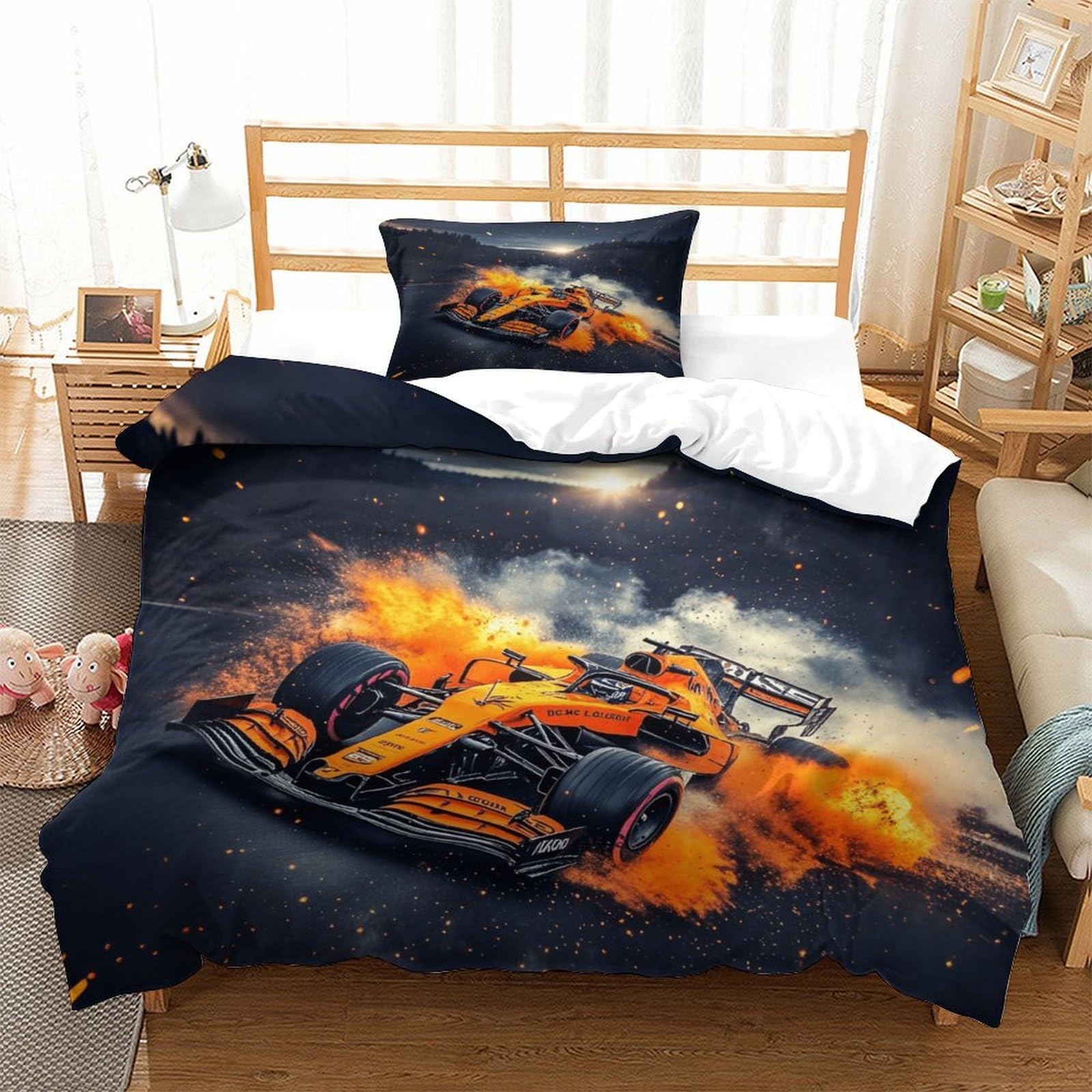 LILIlaobiao Grand Prix Racing Warmth to Sleep Comforter Cover Hidden Zipper Formula racing Duvet Cover Set with Pillowcases Bedding Set Soft Microfiber Luxury Quilt Cover Set Single（135x200cm）
