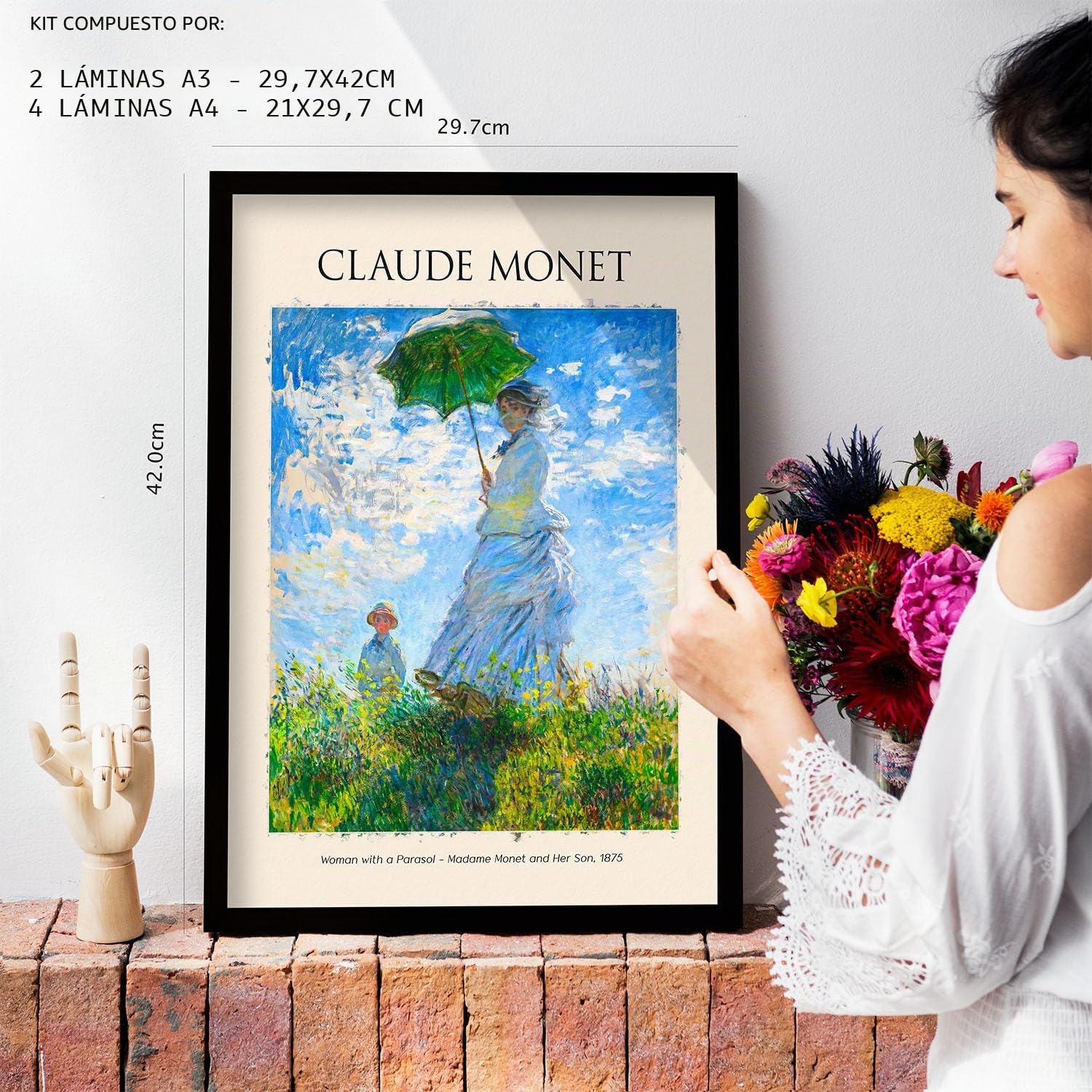 Nacnic Lámina poster de Monet. Galería del pintor. Cuadros decorativos para tu salón, dormitorio, hogar. Estampados de arte de pared. Tamaños A4 y A3 con marcos negros