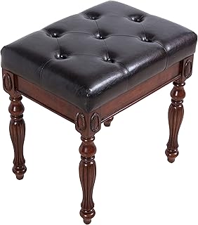 Sponsored Ad - Solid Wood Vanity Bench Stool with Padded Cushion, Piano Bench with Wood Carving Legs, Home Chairs Button B...