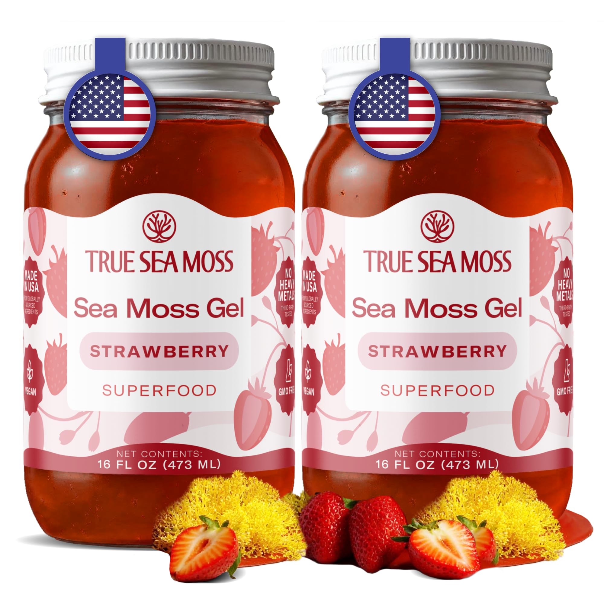 TrueSeaMoss Sea Moss Gel – Wildcrafted Seamoss, Fruits & Jarred Vegetables – Strawberry, Pack of 2 (Labels may Vary)