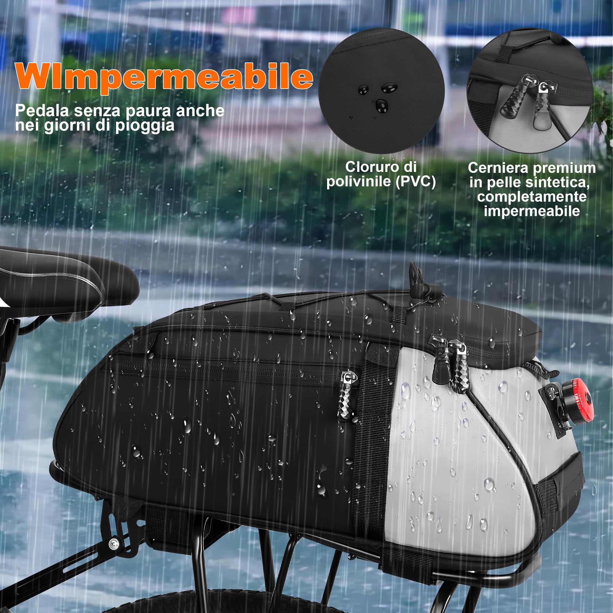 WILDKEN Borsa Portapacchi Bici Posteriore, 12L Nero Impermeabile e Riflettente Borse Portapacchi Bici, con Maniglia e Cinghia Regolabile, Borse per Bicicletta Posteriori per MTB, Bici da Strada
