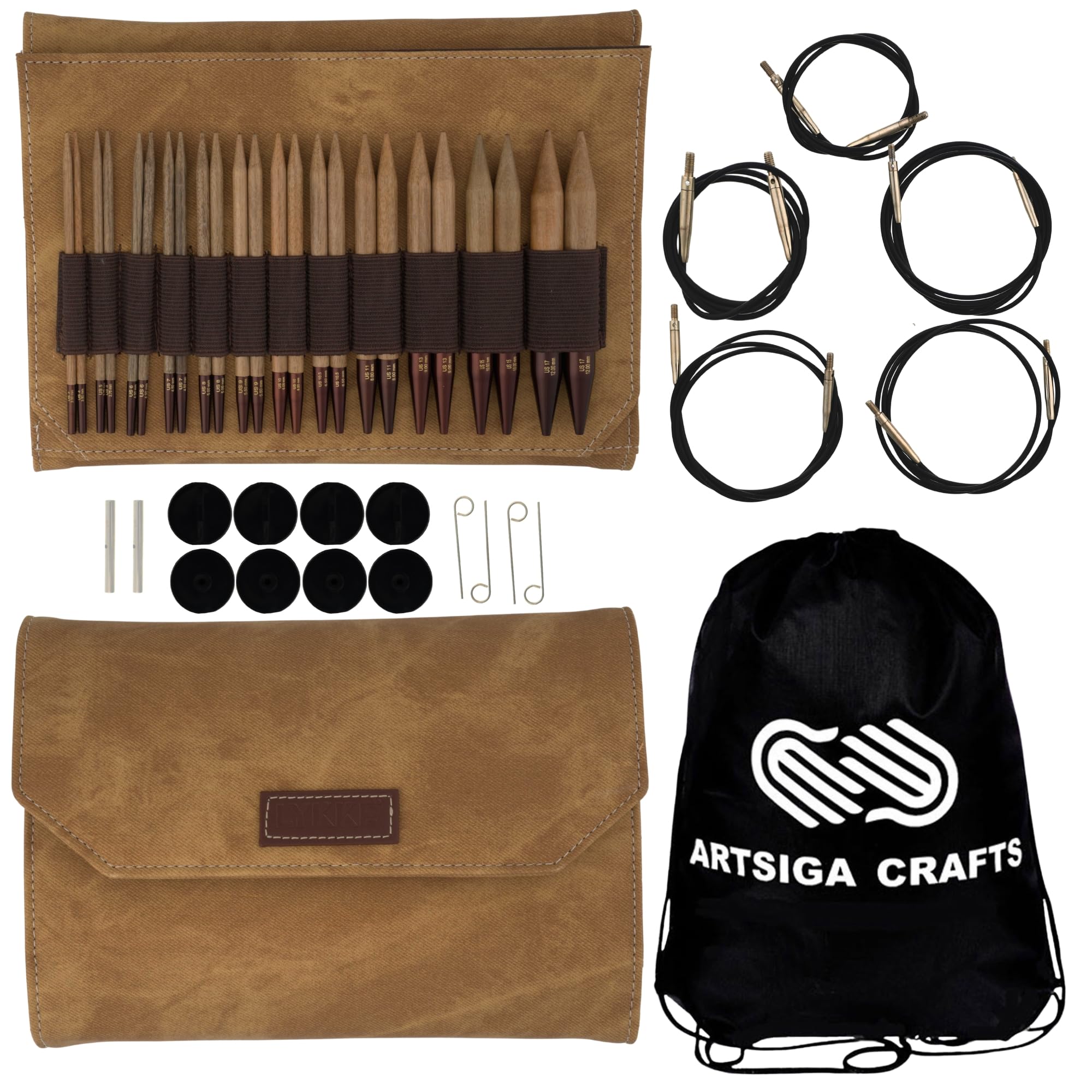 Lykke Umber 5 in. Complete Set US 4, 5, 6, 7, 8, 9, 10, 10.5, 11, 13, 15, 17 Interchangeable Circ. Knitting Needles for DK, Worsted, Super Chunky Yarn