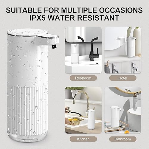 Miniatura 7 de GuDoQi Dispensador automático de jabón líquido sin contacto, espuma ajustable de 4 niveles, dispensador de jabón de manos recargable por USB para