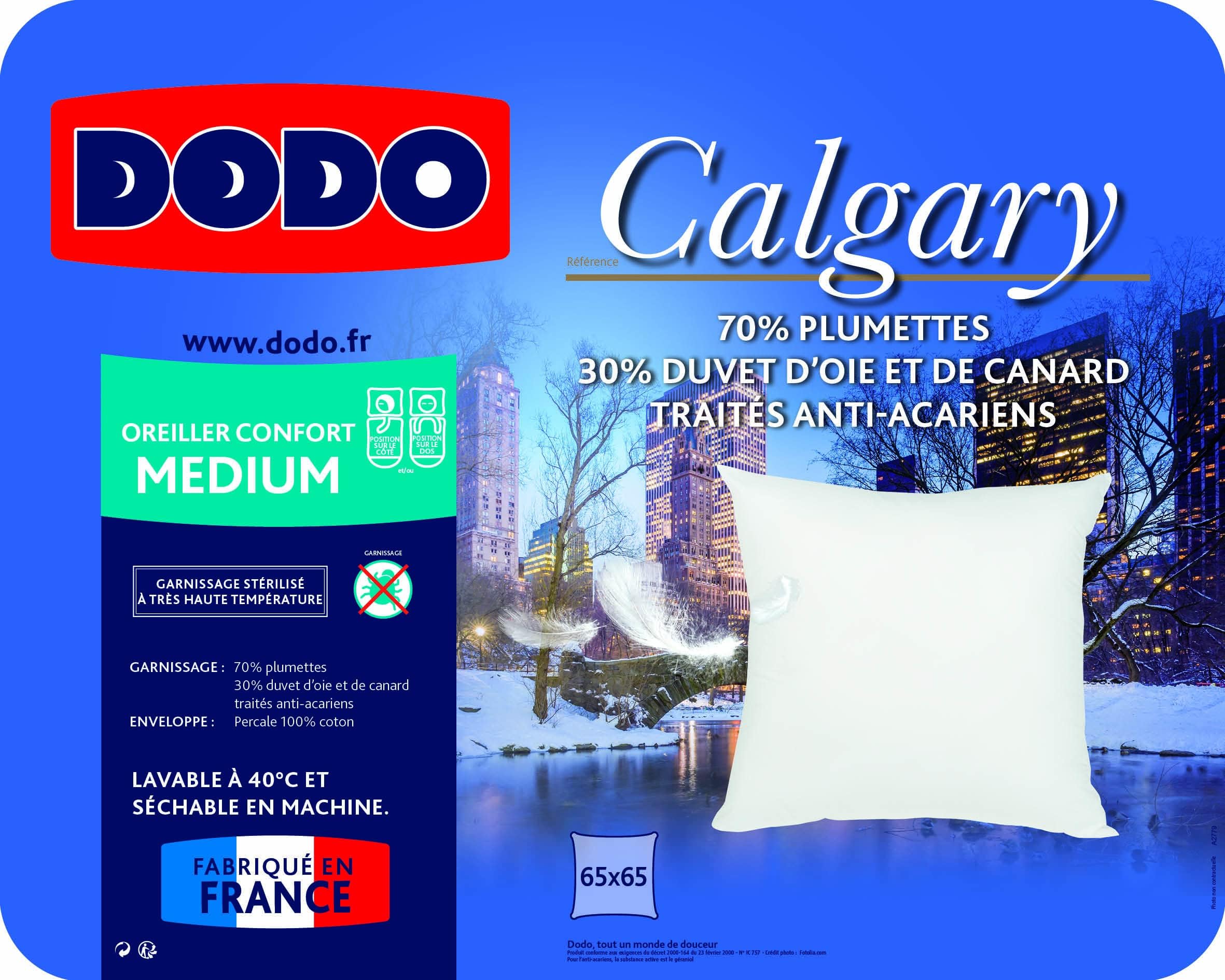 DODO - Oreiller Naturel Anti-acariens 65x65 cm - Confort Médium, Zip Invisible - Enveloppe 100% Coton Percale - Garnissage 30% Duvet 70% Plumettes - Lavable en Machine à 40°C