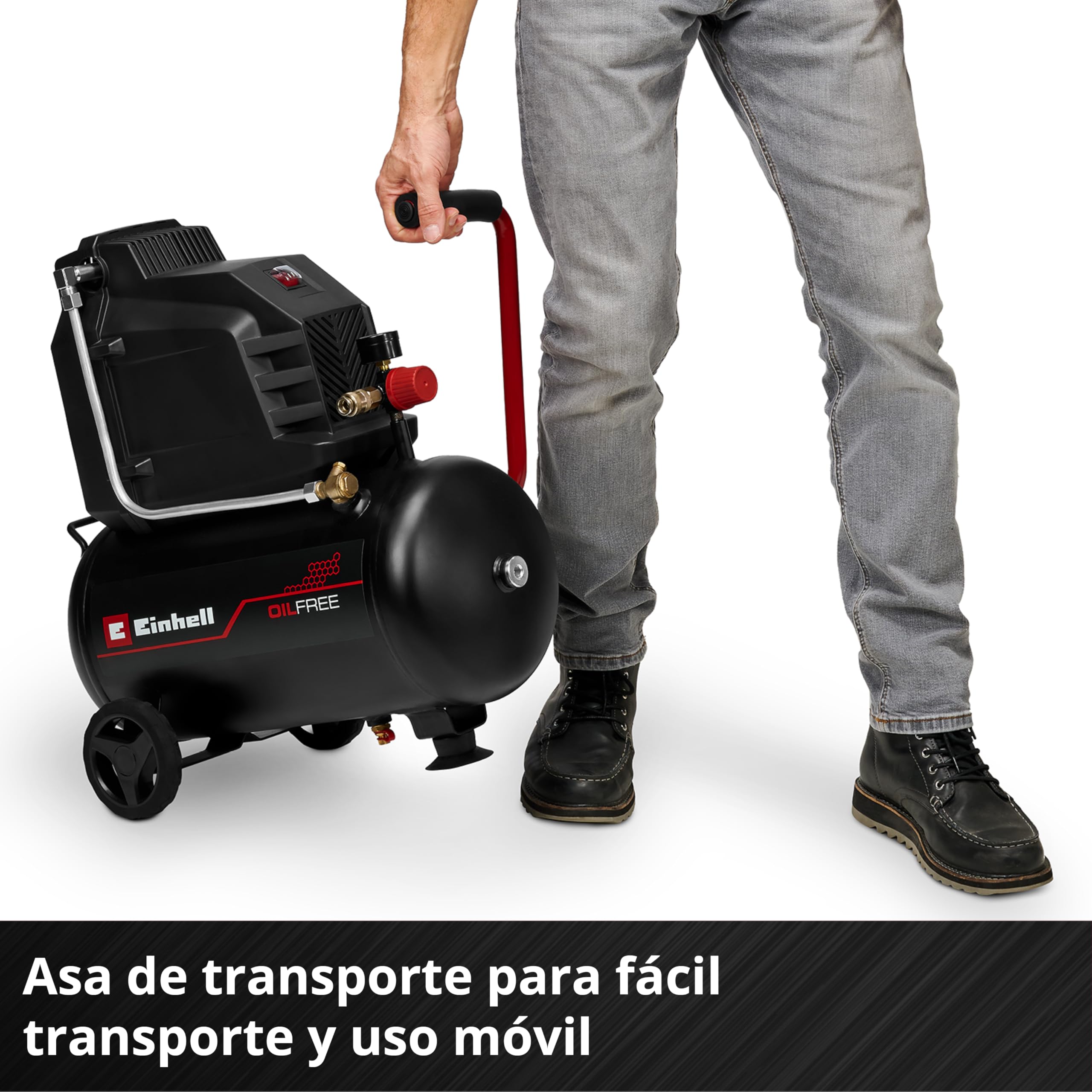 Einhell compresor TC-AC 190/24/8 I OF (1100 W, máx. 8 bar, depósito 24 l, potencia de aspiración 190 l/min, sin aceite, bajo mantenimiento, manómetro, reductor de presión)