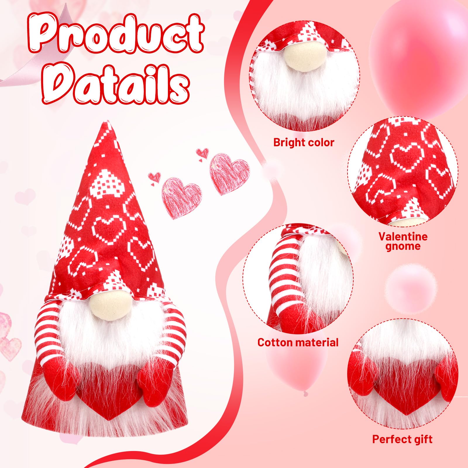 MiniInflat Decoración de árbol de gnomo para el día de San Valentín con sombrero superior, adorno de árbol Tomte, adorno de árbol de Navidad para el día de San Valentín, boda, vacaciones, fiesta,
