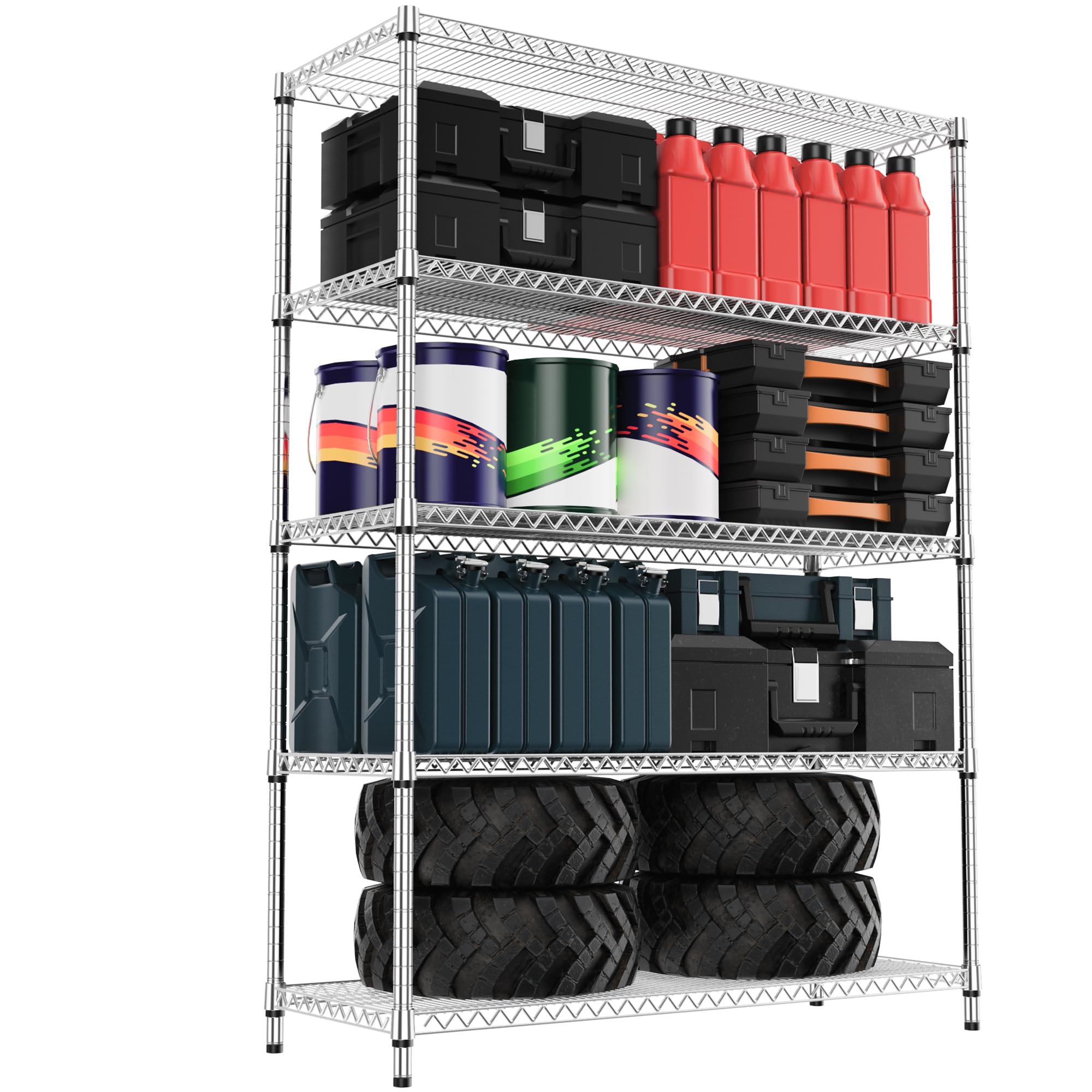 M MZG Shelf 5 Tier Sturdy Metal Narrow Storage Shelves Utility Shelving with Adjustable Leveling Feet Pantry Laundry Kitchen Garage Chrome 45 x 120 x 178.7cm