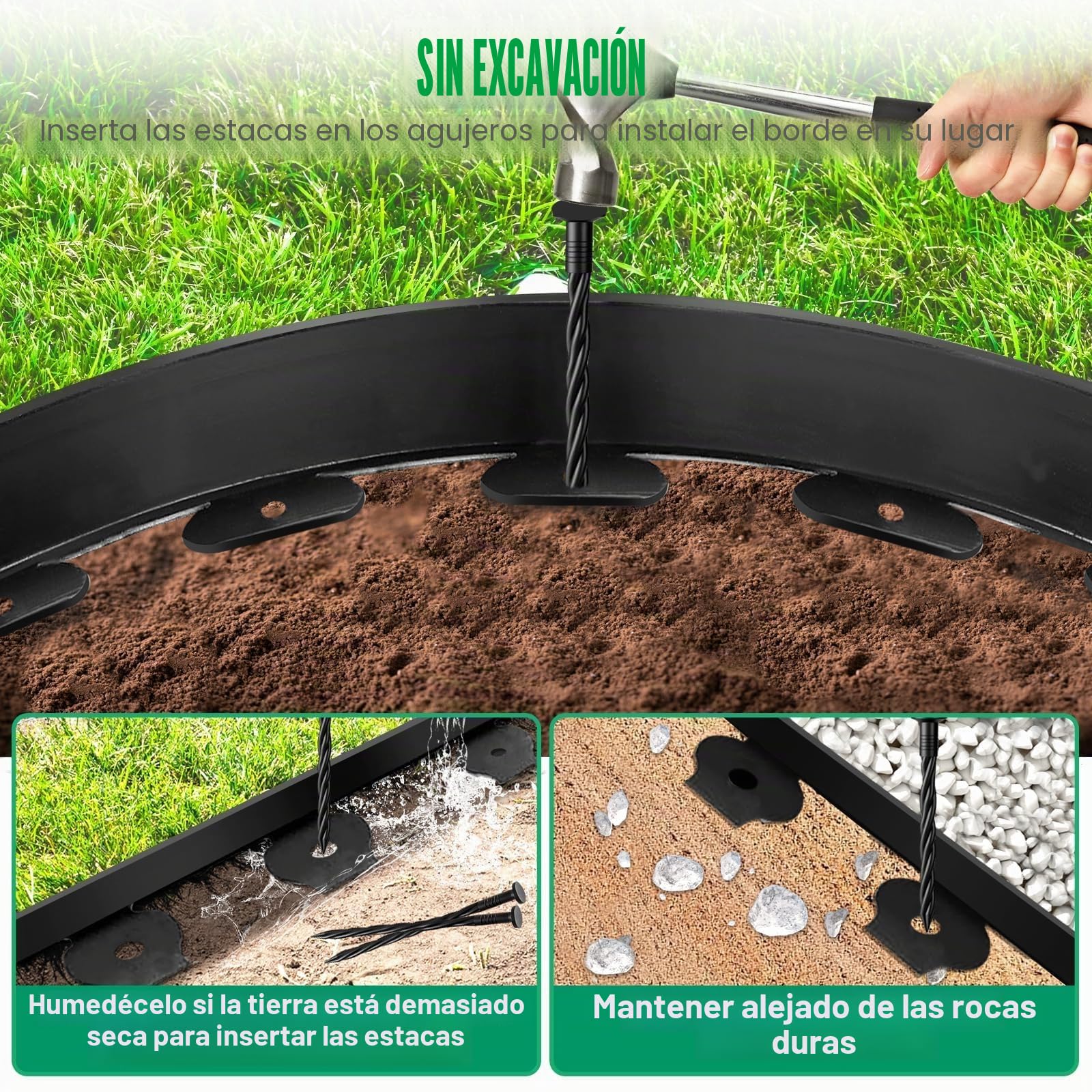 Borde de Paisaje de 6 cm de Altura x 10 M con 30 estacas de Anclaje, Kit de Bordes de Borde de jardín, Borde de plástico Flexible para jardín, macizos de Flores, césped, Patio, pavimentadora