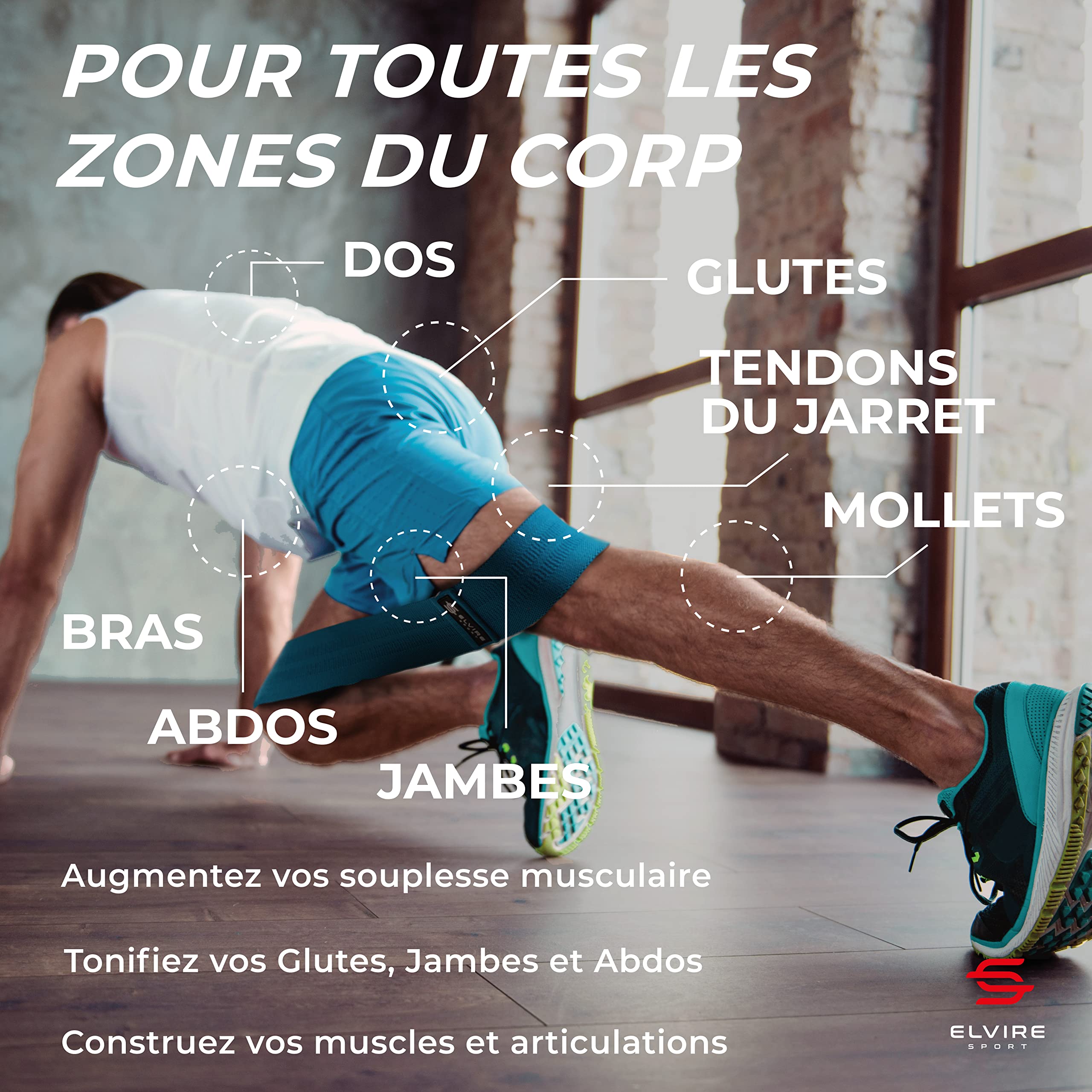 ELVIRE SPORT Bande Élastique Musculation Femme et Homme, Lot de 3, Résistance Fitness en Tissu Yoga Pilates Crossfit