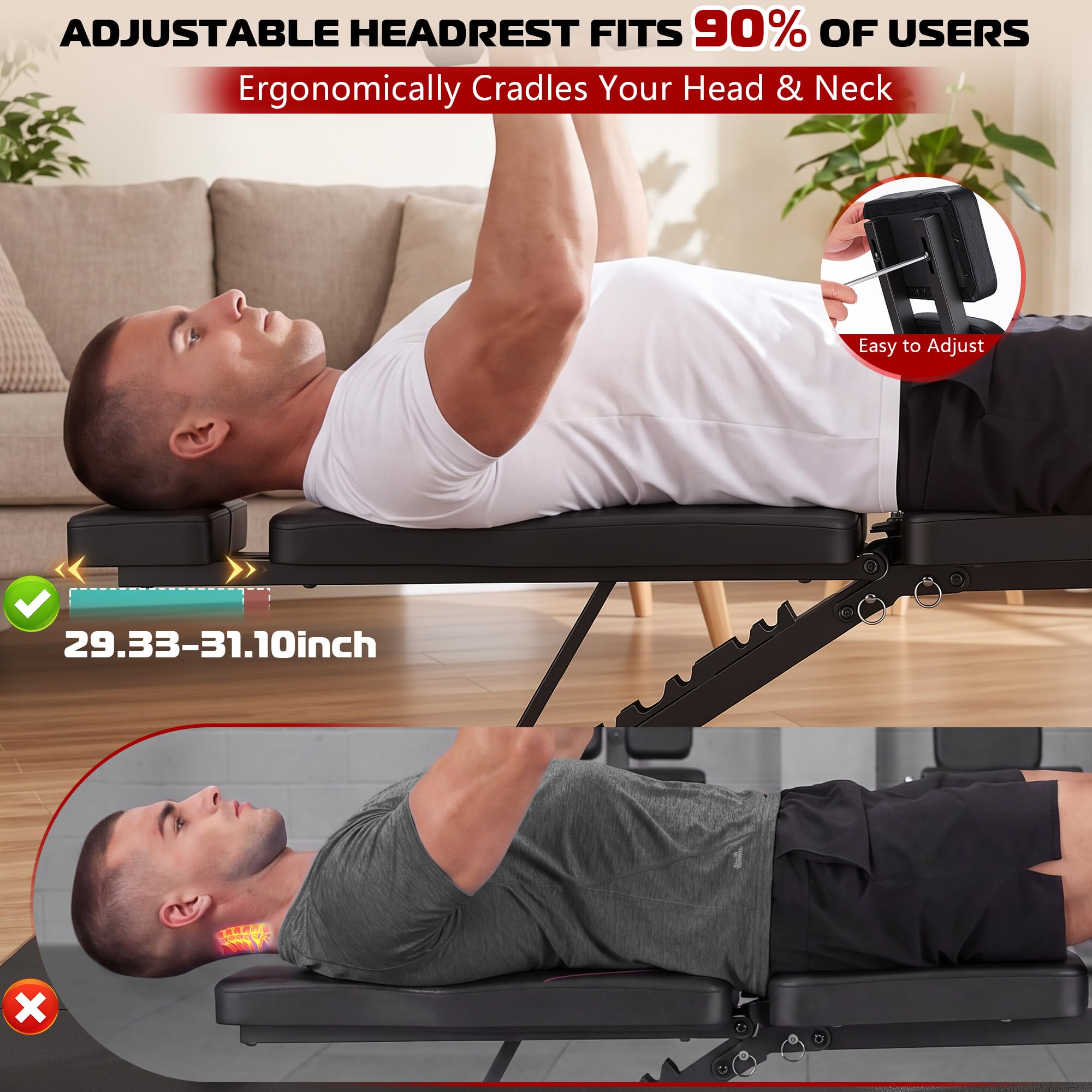 OPPSDECOR Adjustable Weight Bench, 800 LBS Foldable Workout Bench with Leg Extension & Preacher Curl, Extended Headrest, Incline Decline Flat, Heavy Duty Bench Press for Home Gym Strength Training