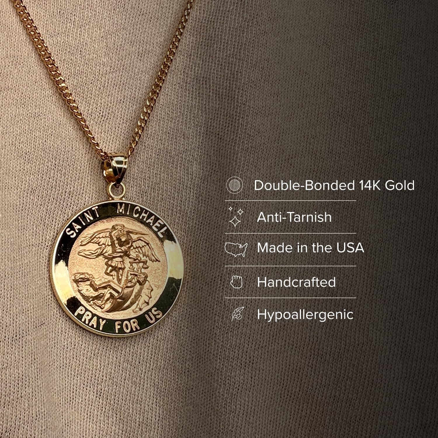 CROSS + CROWN 14K Yellow Saint Michael Pendant, Premium Double-Bonded 14K Yellow Gold - Image 2