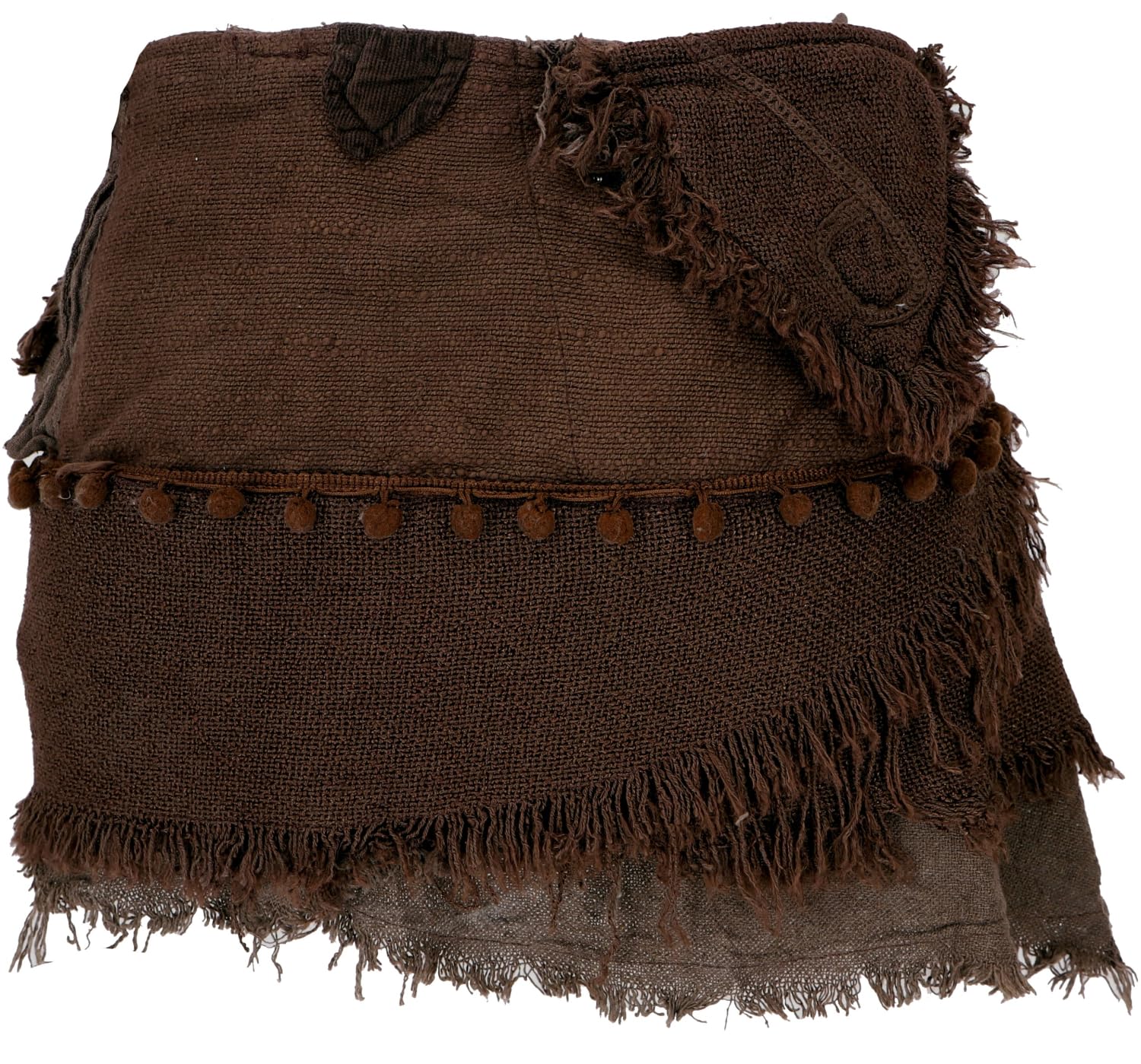 Goa Minirock, Wickelrock, Tribal Cacheur, Lagenrock, Damen, naturweiß | Kurzer Lagenrock, 100% Baumwolle, Slim Passform, Reißverschlusstasche, verspielte Bommeln, einzigartiges Design.
