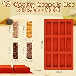3Pcs Silicone Granola Bar Mold, 12-Cavity Rectangle Silicone Chocolate Bar Mold for Baking Chocolate Bars, Non-stick Candy Chocolate Bar Mold for Truffle, Ganache, Cheesecake, Butter
