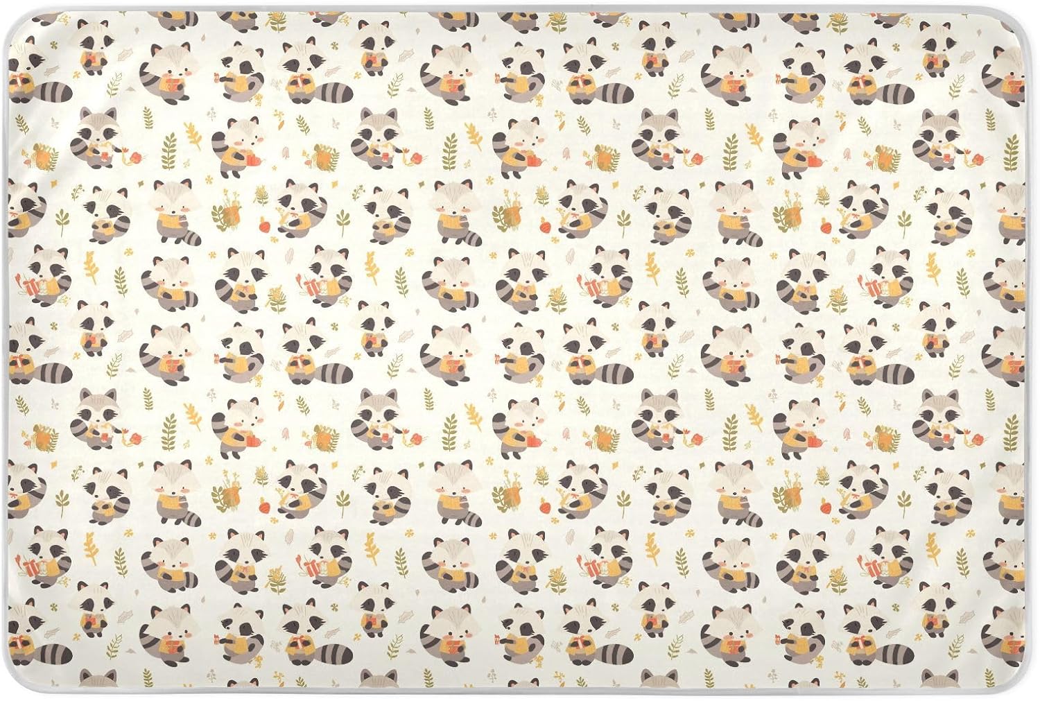 Childish Cartoon Raccoon Dog Beige Extra Large Resuable Potty Training Pee Pad Waterproof Washable Potty Training Sheets Cover Anti-Lip Pee Mats for Baby Boys Girls , 52" L x 34" W
