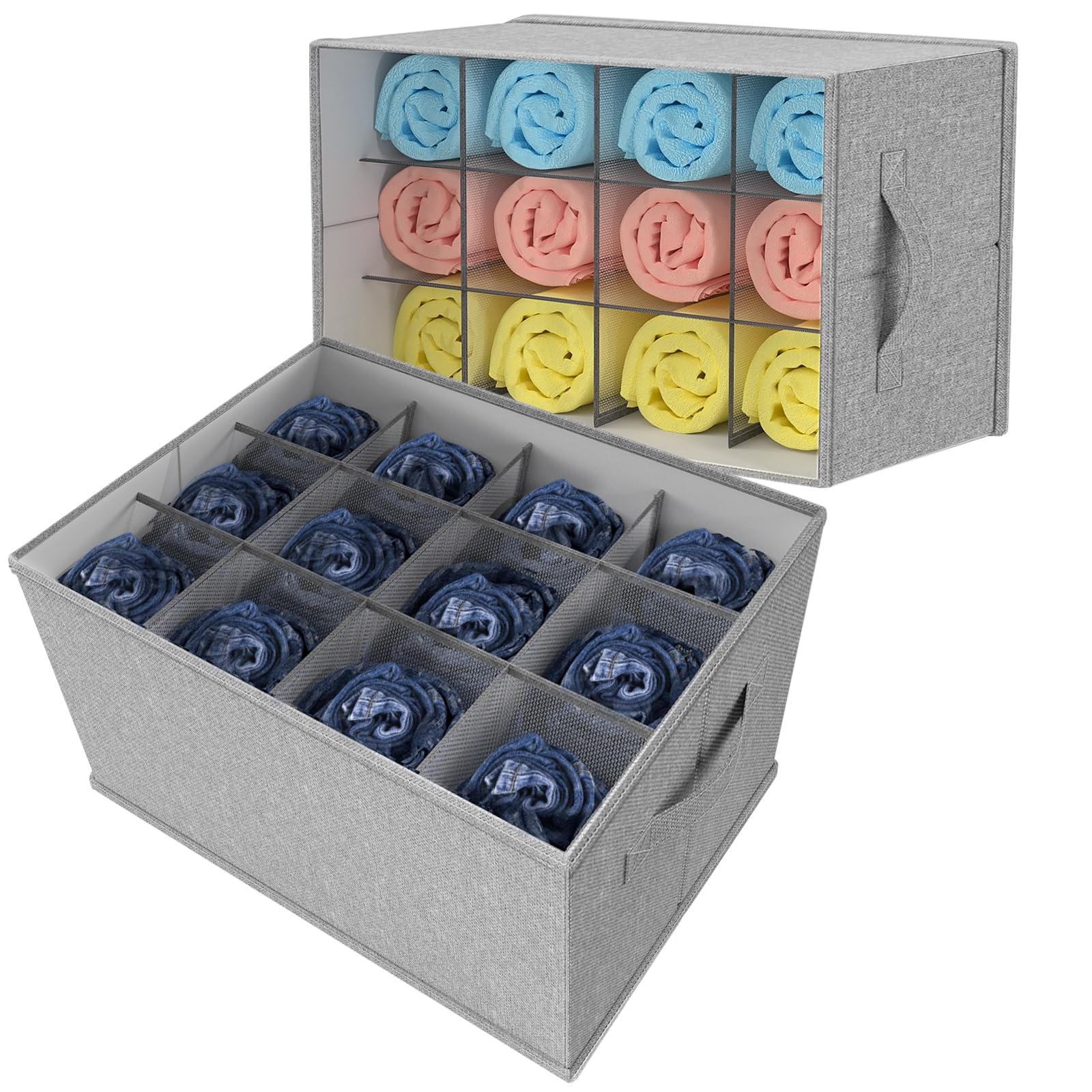 Tangsoo Wardrobe Storage Organiser 2 Pack Closet Drawers Storage Organiser,12 Cell Foldable Drawer Dividers Organizer, Clothes Storage Boxes for Pants,Leggings,Sweater,T-shirt (Grey, 2 Pack)