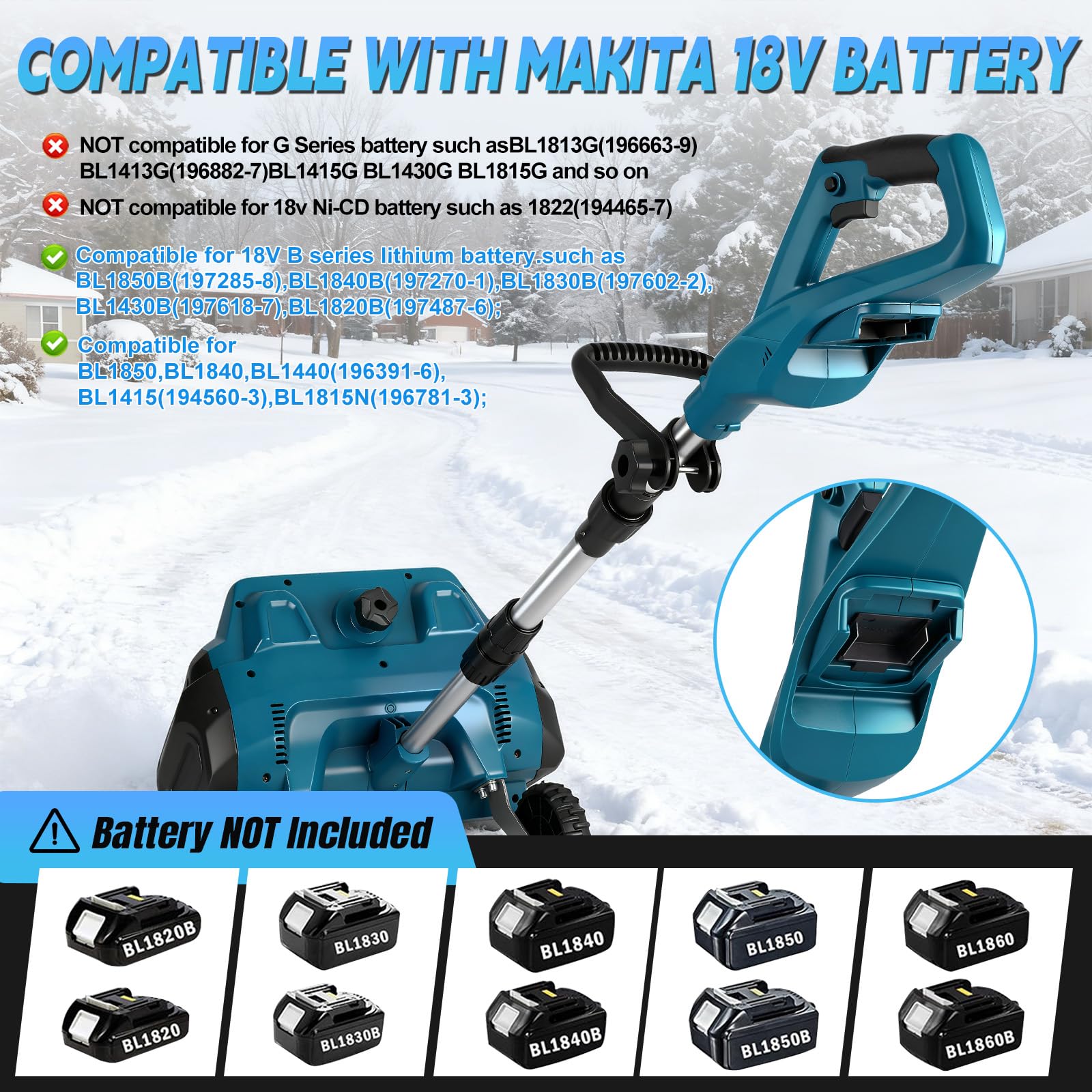 Akku Schneefräse für Makita Akku 18V, 1000W Elektrische Schneefräse Akku Kehrmaschine Schneeräumer, 30cm Schaufelbreite, 20cm Schneeräumtiefe (ohne Akkus)