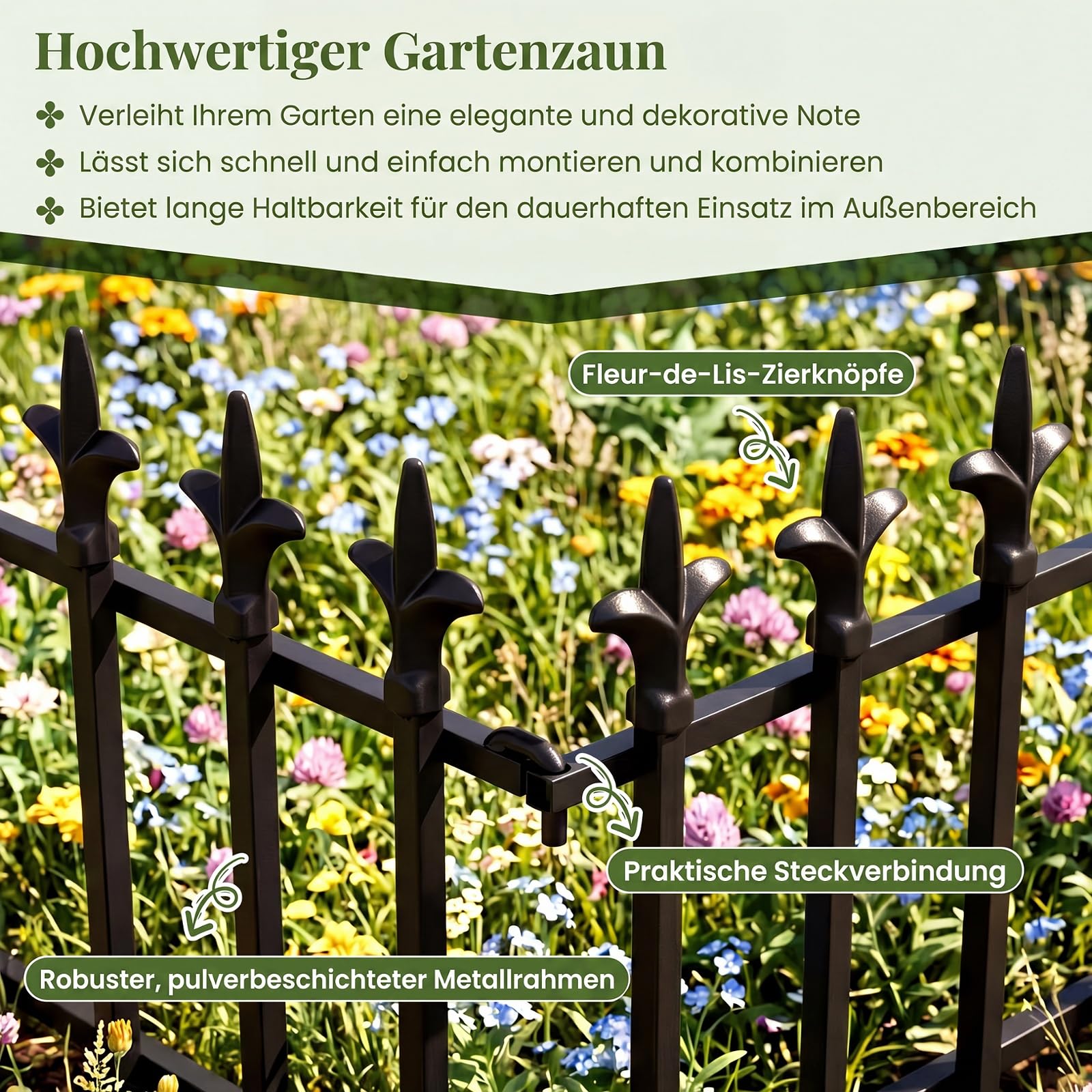 COSTWAY 10 Stück dekorativer Gartenzaun, Zaun Garten, 56cm(B) × 44cm(H)