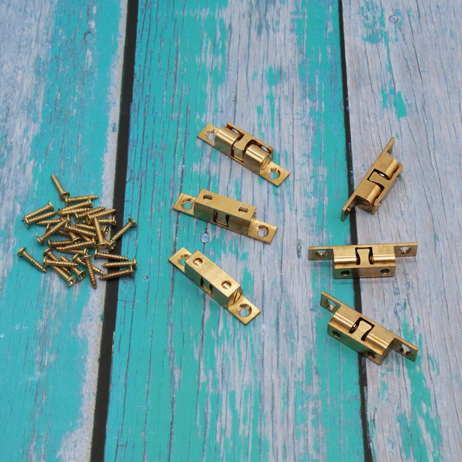 Set Of 6 Solid Brass Ball Catches - Adjustable Tension Roller Latches For Cabinet & Furniture Doors